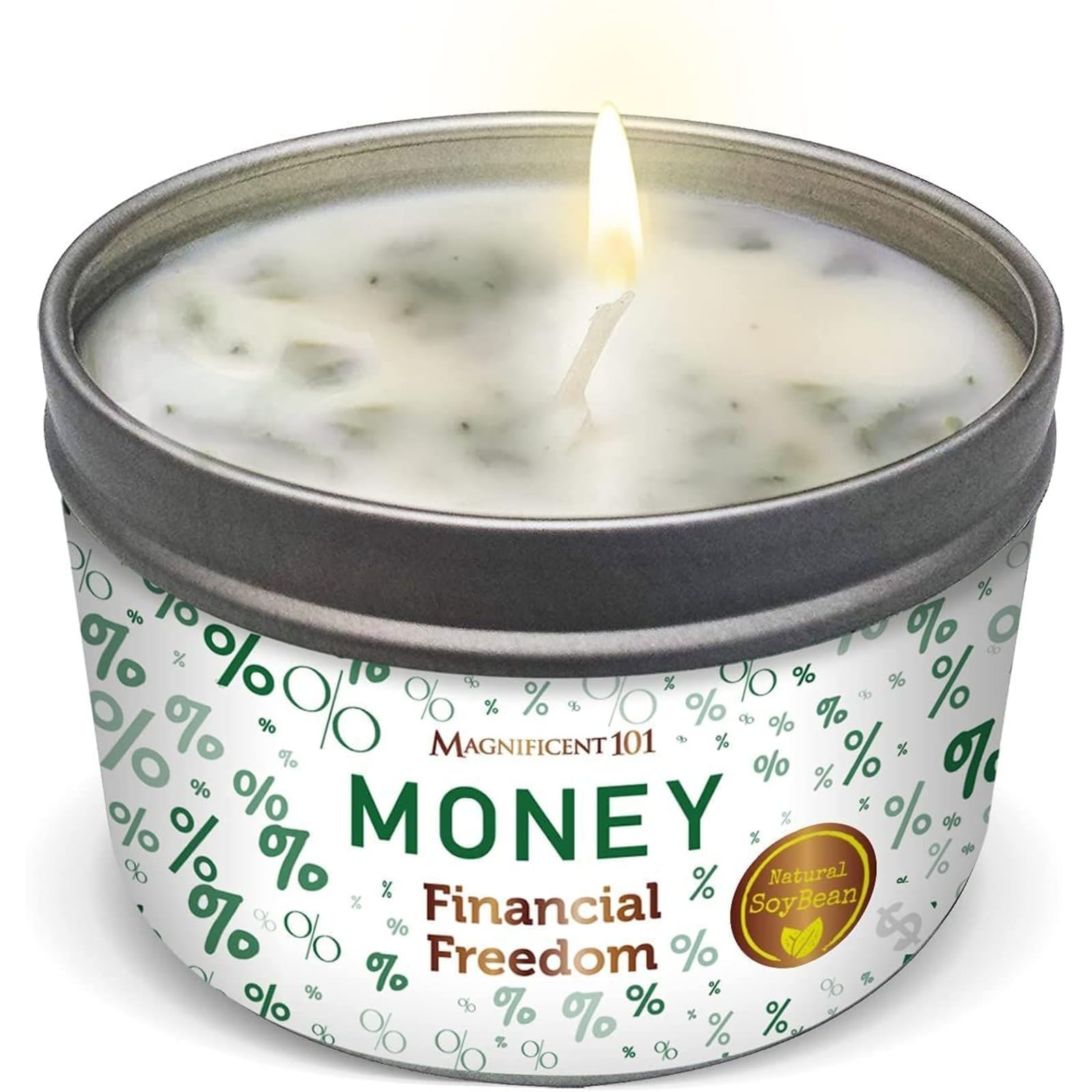 MAGNIFICENT 101 Money Financial Freedom Aromatherapy Candle - Clove, Cinnamon, Citronella Scented Natural Soybean Wax Tin Candle