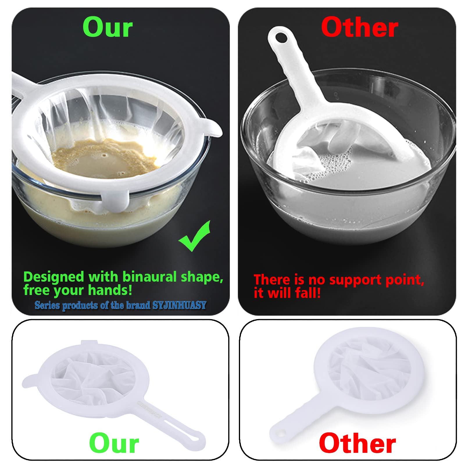 Kitchen Ultra-Fine Nylon Mesh Strainer Food Yogurt Mesh Sieve Plastic Mesh Colander With Handle Mini Brine Shrimp Separation Net