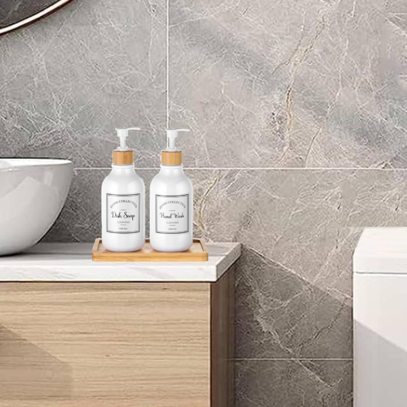 Bamboo Soap Dispenser Tray, Bathroom Countertop Tray Kitchen Tray Bamboo Tray Sink Tray Dresser Jewelry Ring Dish, Comestic Hold