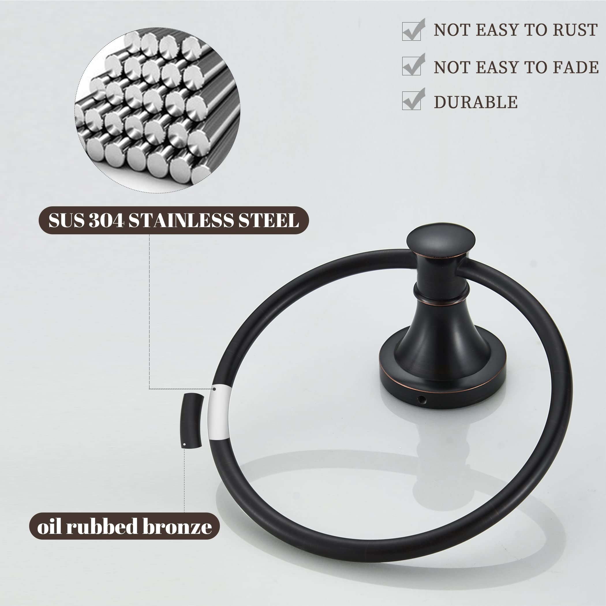 Wolibeer Bronze Towel Ring, Oil Rubbed Hand Towel Holder Rustic Bathroom Towel Hanger Sus 304 Stainless Steel Towel Rack Wall Mo