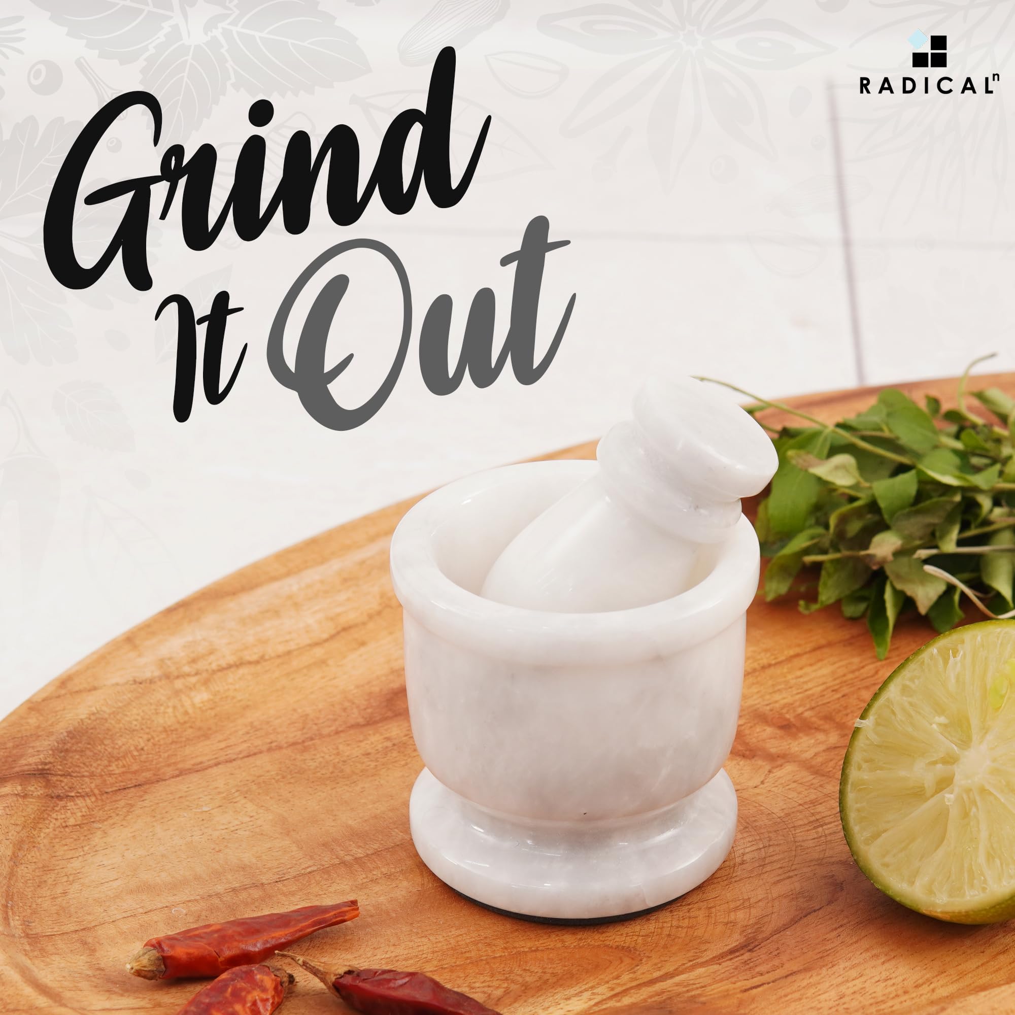 Radicaln Mortar And Pestle Set - White Palm Size 2.5'' Portable Handmade Marble Mortar And Pestle | Grinder For Spices And Seeds
