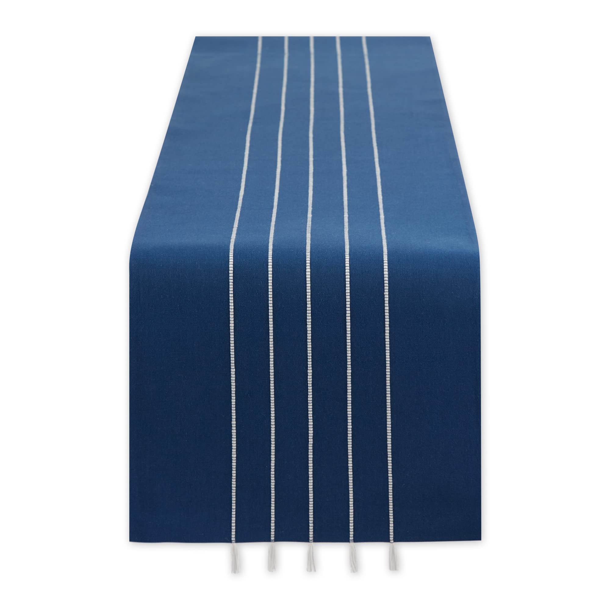 NAVY/OFF-WHITE STRIPE TASSEL TABLE RUNNER 14x108