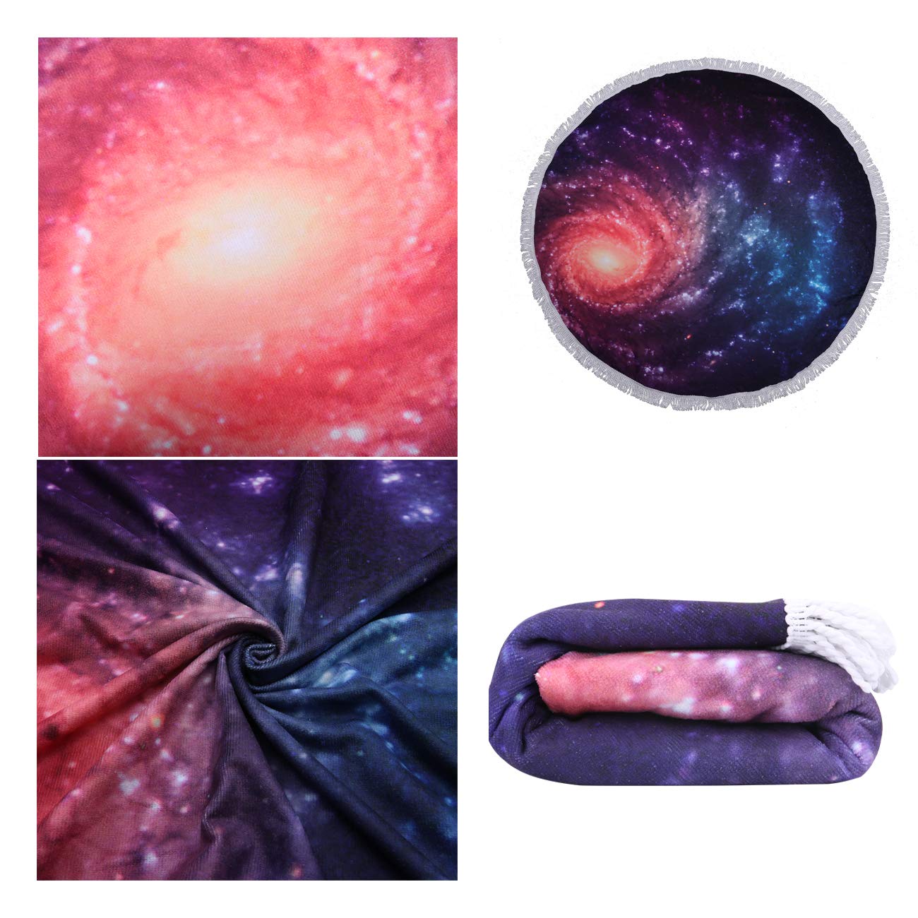 Violet Mist Purple Galaxy Round Beach Towel With Fringe 60 Inch Soft Microfiber Sand Free Funny Large Circle Beach Blanket Throw