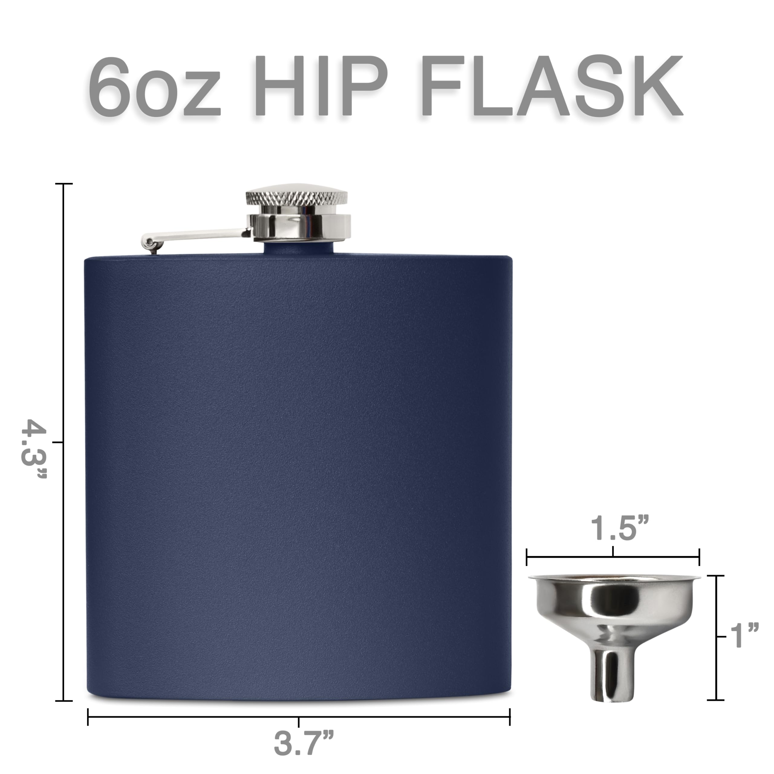 Clear Water Home Goods - 6 Oz Powder Coated Stainless Steel Hip Flask - Wedding Party - Groomsman - Bridesmaid (Matte Navy, 1)