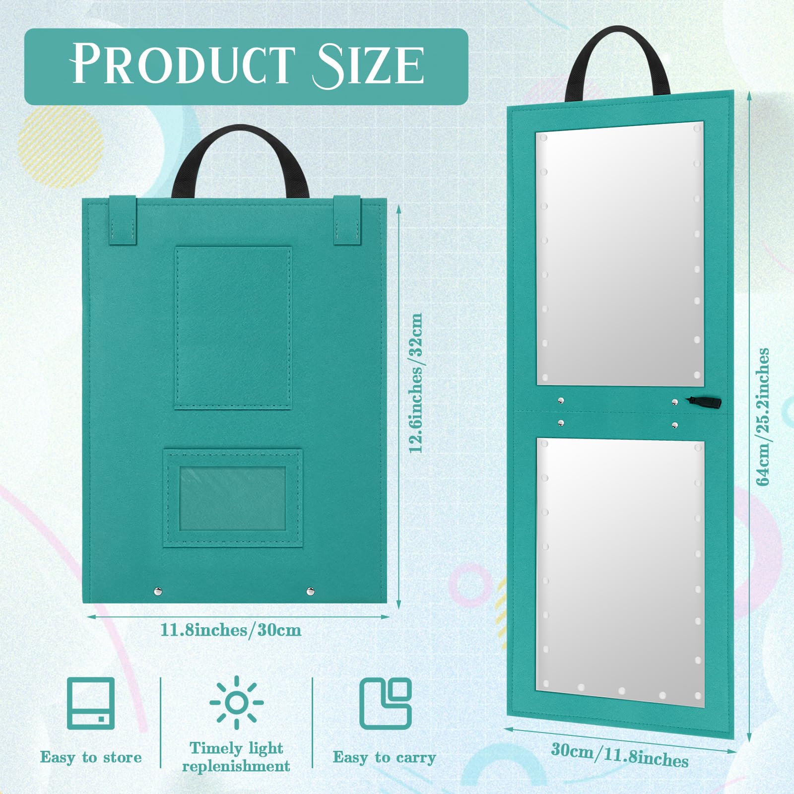 Maysing 1 Pack Foldable Full Length Travel Mirror With Full Light 25.2X11.8 Inch Foldable Hanging Backstage Mirror Led Double Si