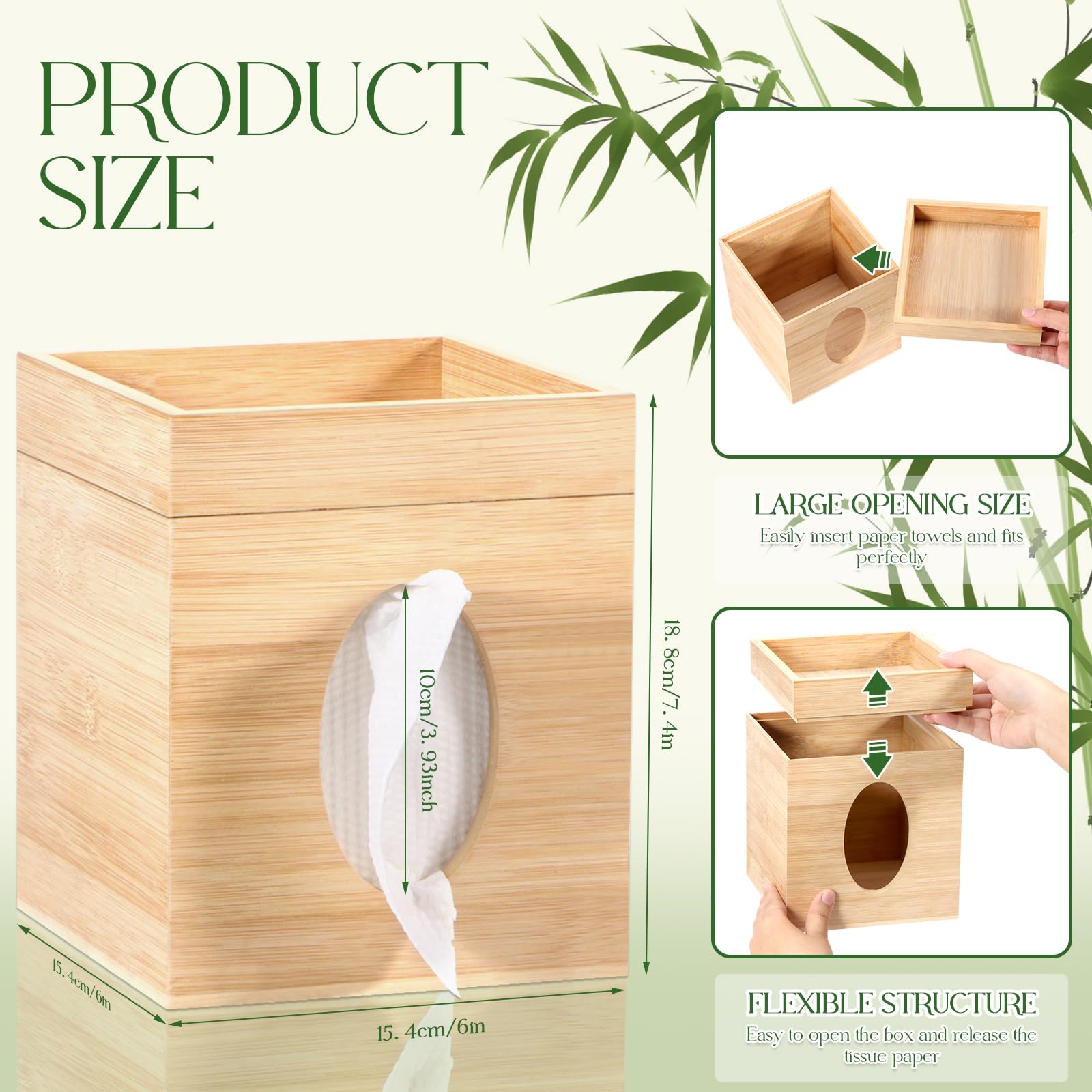 Tissue Box Cover, Bamboo Tissue Box Cover With Storage Tray Square Tissue Box Covers Holder For Bathroom, Bedroom, Dinner Table,