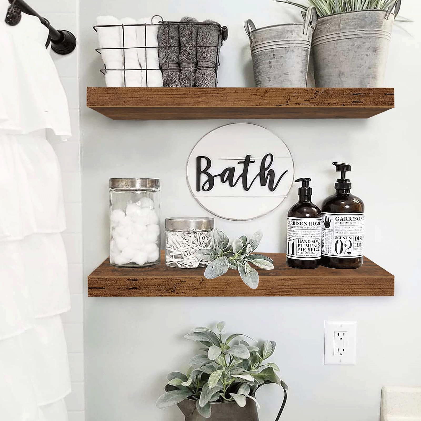 Qeeig Bathroom Shelves 24 Inches Long Floating Shelf For Wall 24 X 9 Inch Set Of 2, Rustic Brown (008-60Bn)