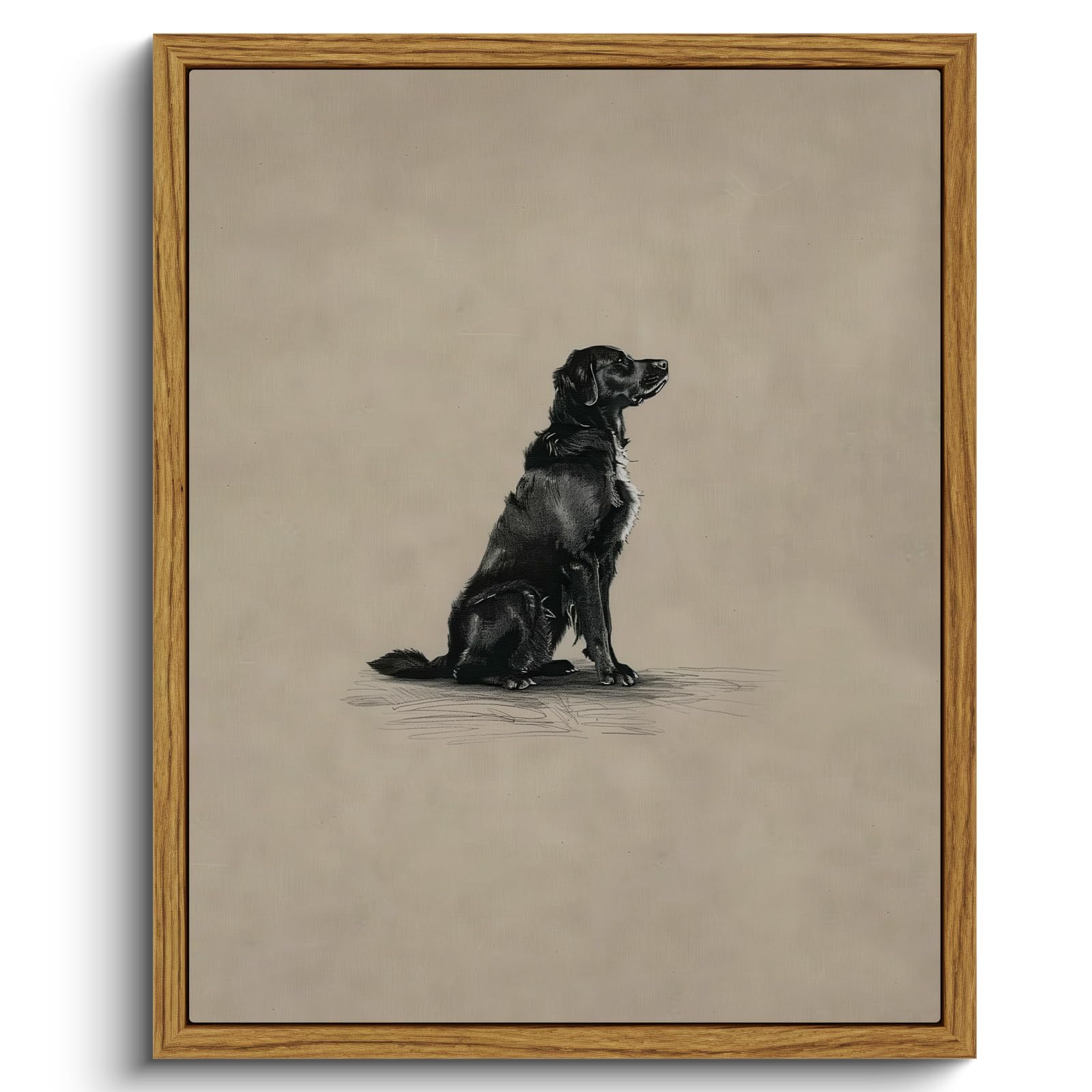 Viyyiea Vintage Framed Black Dog Wall Art, Bedroom Living Room Minimalist Animal Art Decor, Antique Dog Canvas Print Paintings,