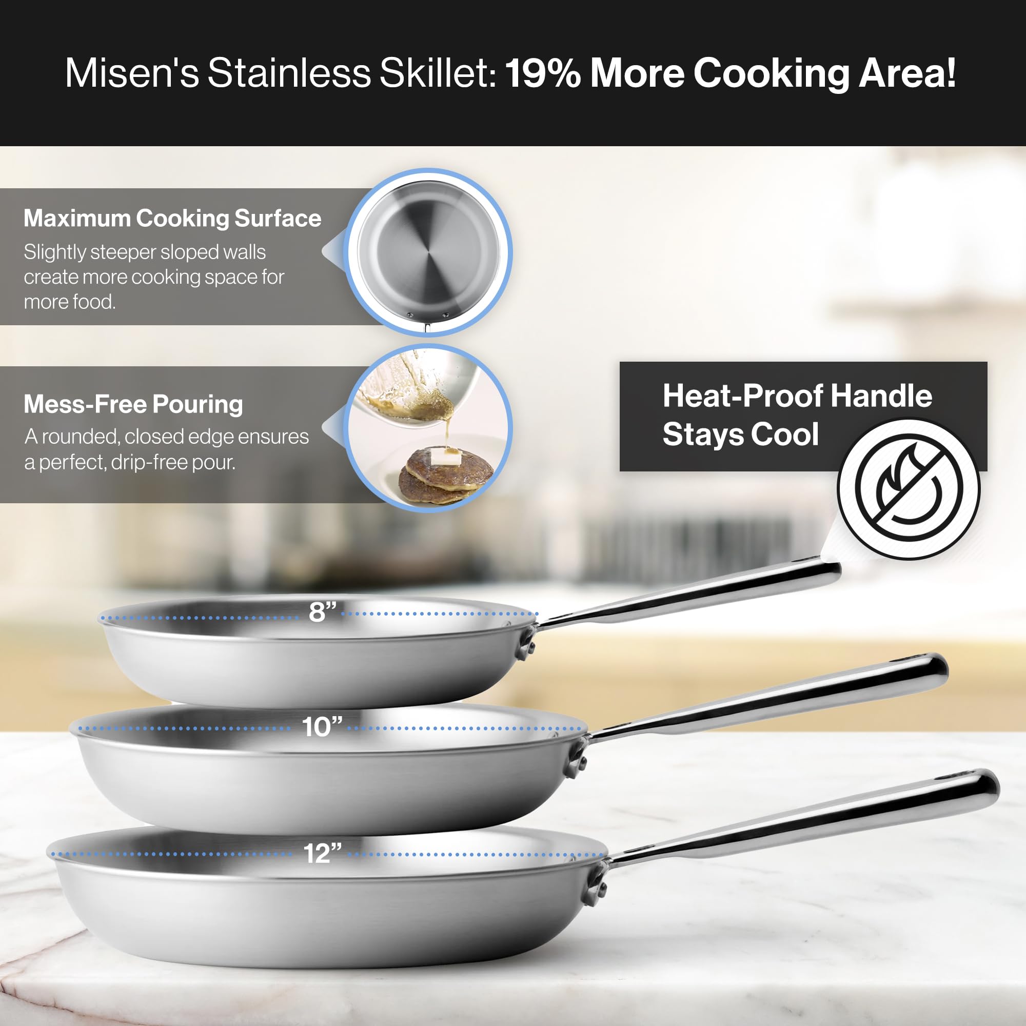 Misen 12 Inch Stainless Steel Frying Pan - 5 Ply Professional Cookware, Induction Compatible, Model MK-2013-2
