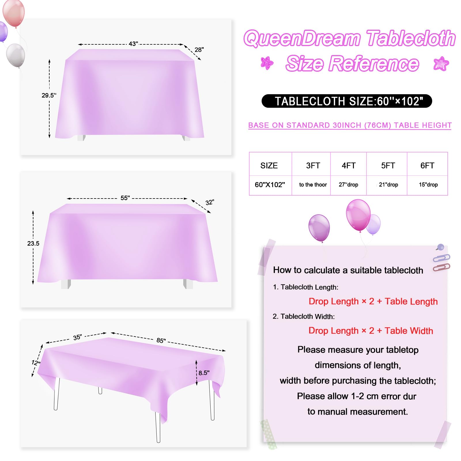 Queendream Lilac Sequin Tablecloth 60X102 Mermaid Tablecloth Lavender Glitter Tablecloth For Wedding Birthday Baby Shower Me