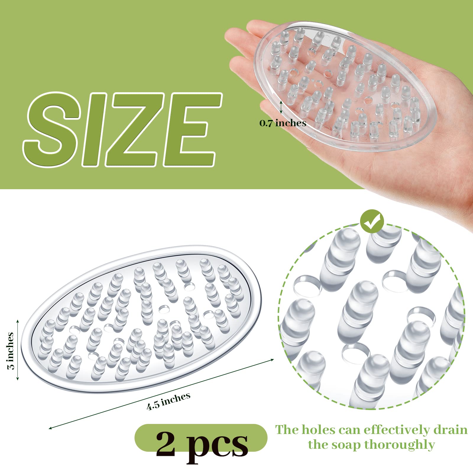 Plastic Soap Holder Soap Dish Bar Saver Tray with Holes Soap Sponge Holder for Kitchen Bathroom Shower Counter  4.5 x 3 x 0.7 Inches (Clear 2 Pcs)