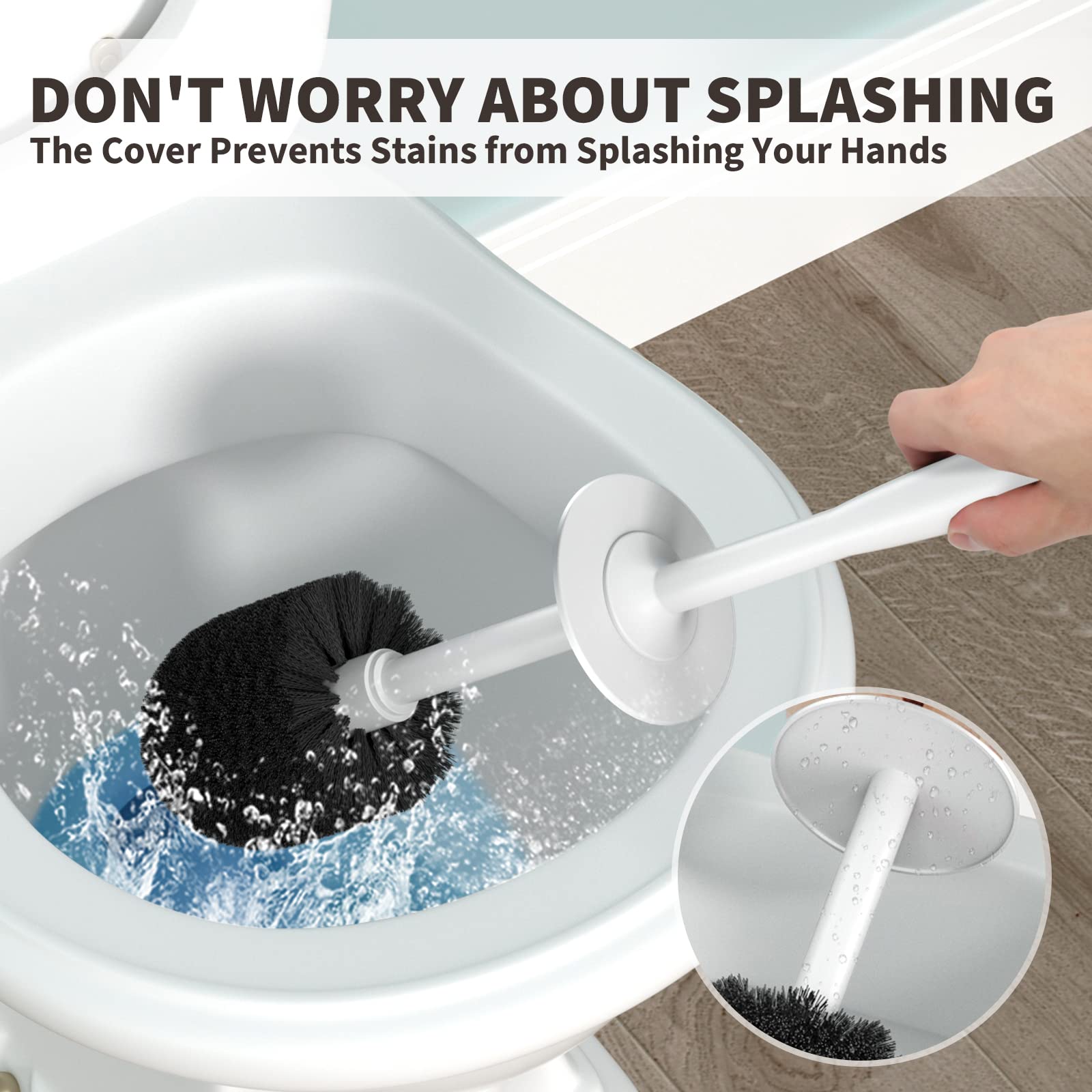 Uptronic Toilet Brush, Toilet Bowl Brush With Extra Long Handle Durable Bristles Toilet Scrubber And Covered Holder For Toilet B