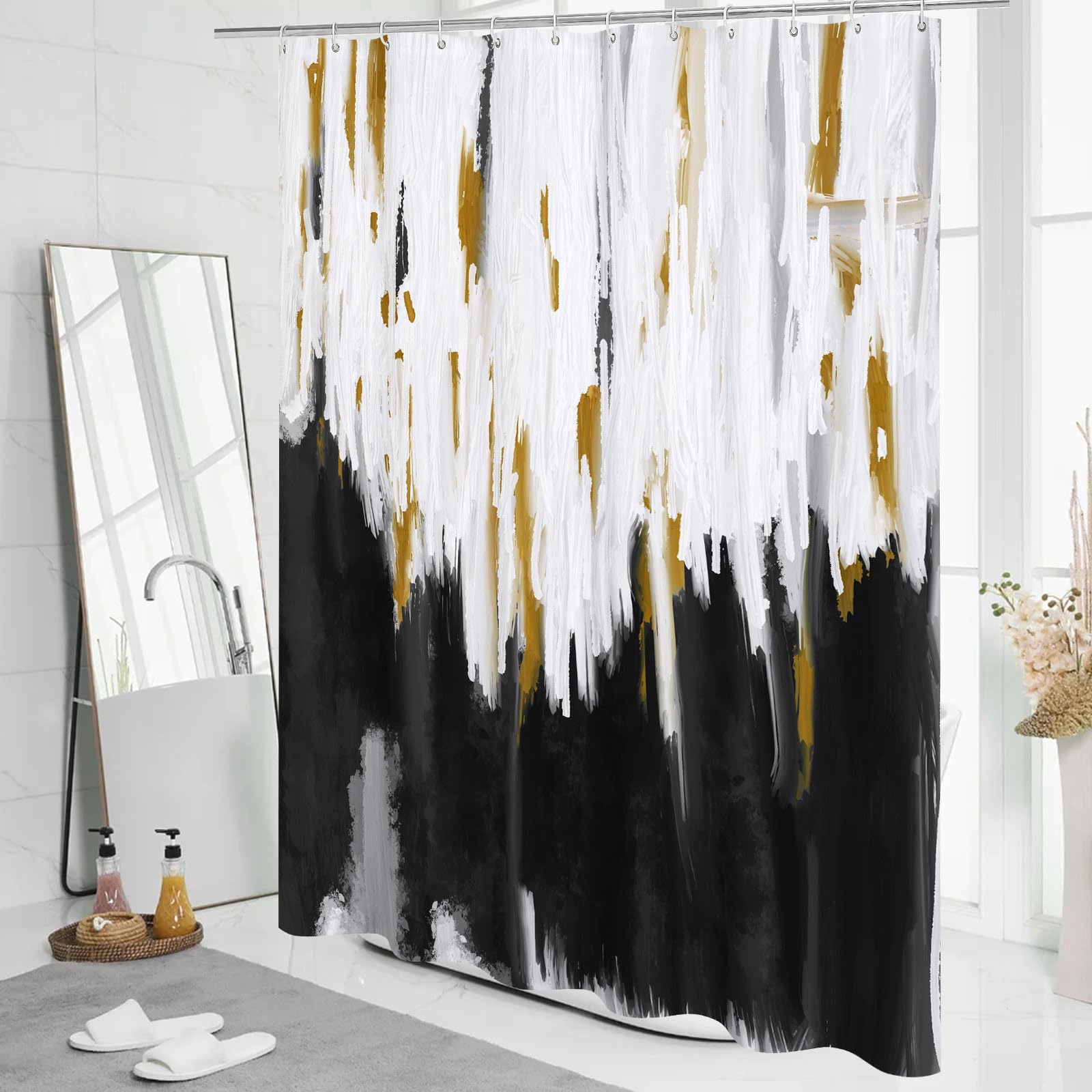 Mitovilla Black Small Stall Shower Curtain 36 X 72, Abstract Ombre Half Size Narrow Shower Curtain Set, 36 Inch Graffiti Oil Pai