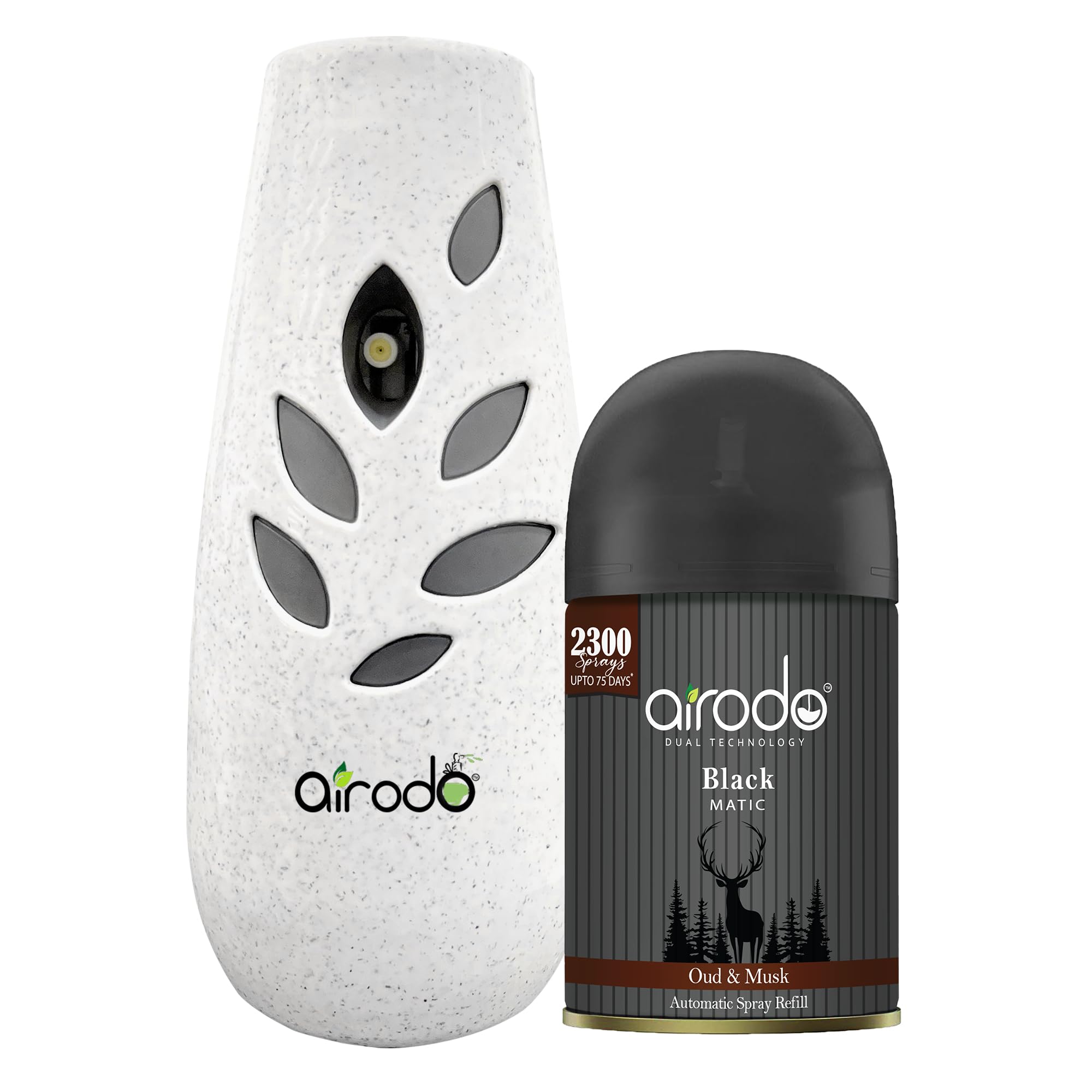 Airodo Black Matic Air Freshner With Dual Technology Oud & Musk With Long Lasting Fragrance 235 Millilitre Booster Upto 75 Days