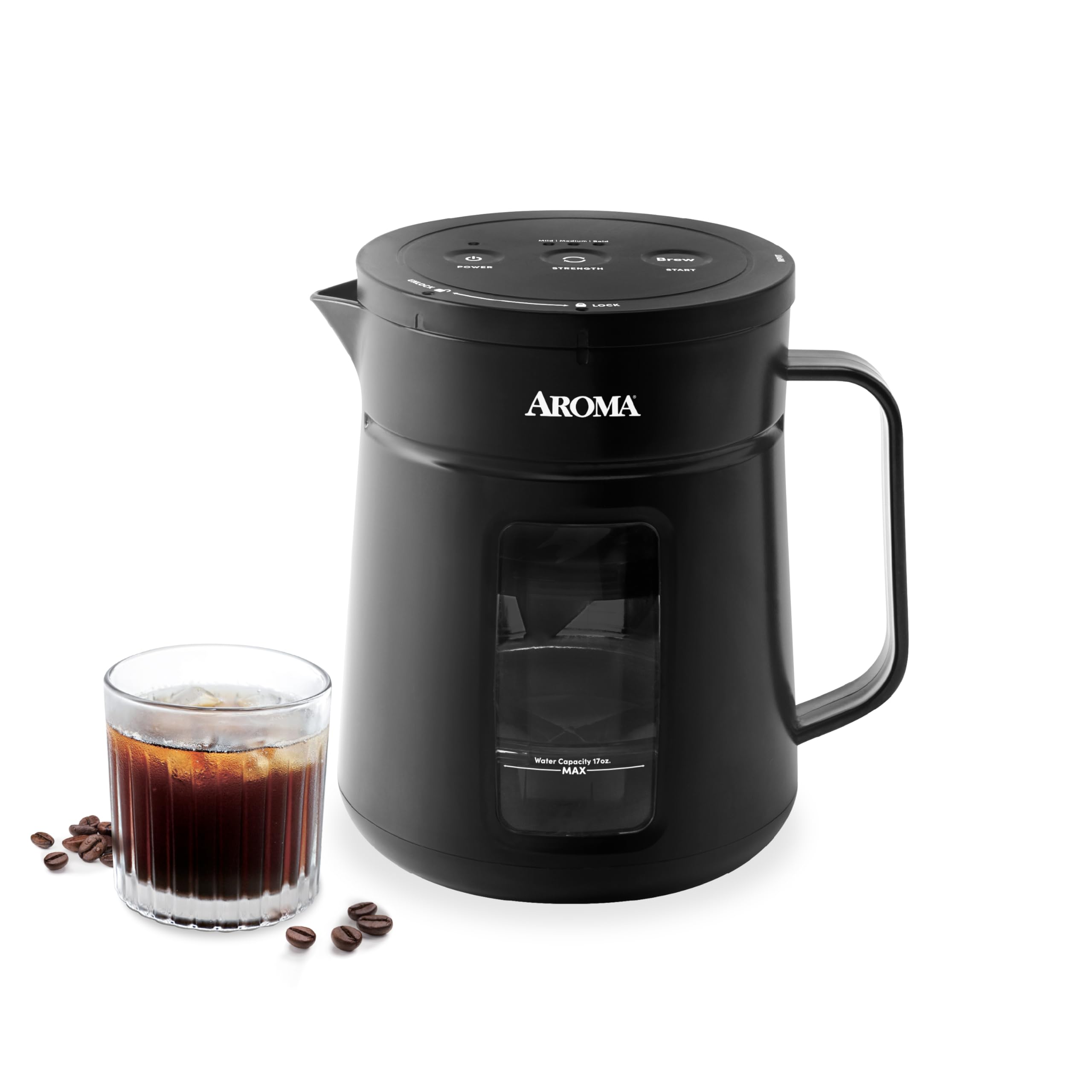 AROMA 5-Minute Instant Cold Brew Coffee Maker with Pressure Infusion Cold Brew Coffee Carafe (17 Ounces)
