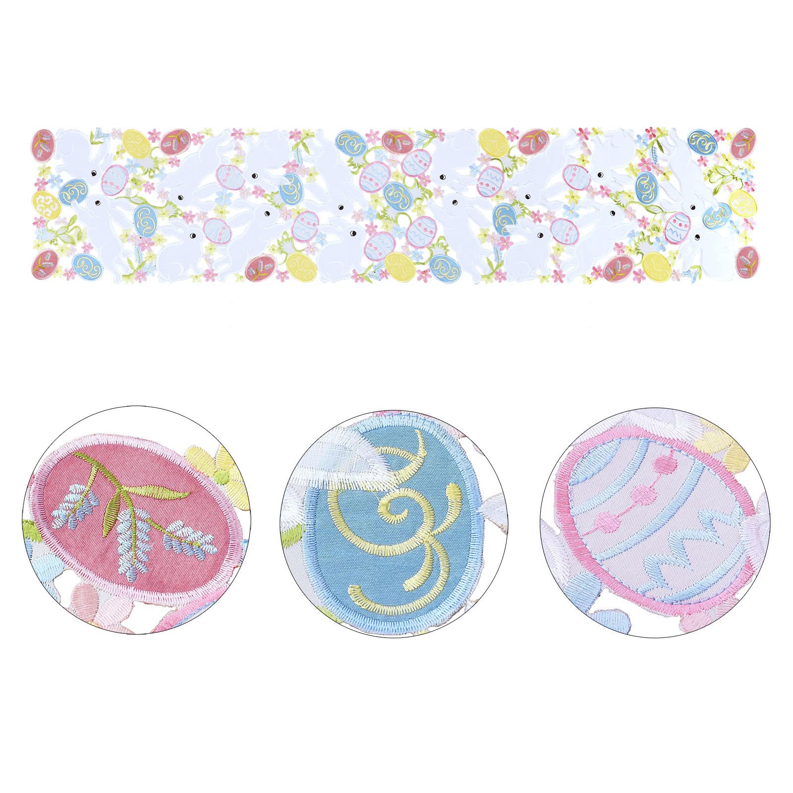 Simhomsen Embroidered Bunny And Colorful Eggs Table Runners For Easter Holiday Or Spring Season (14 X 68 Inches)