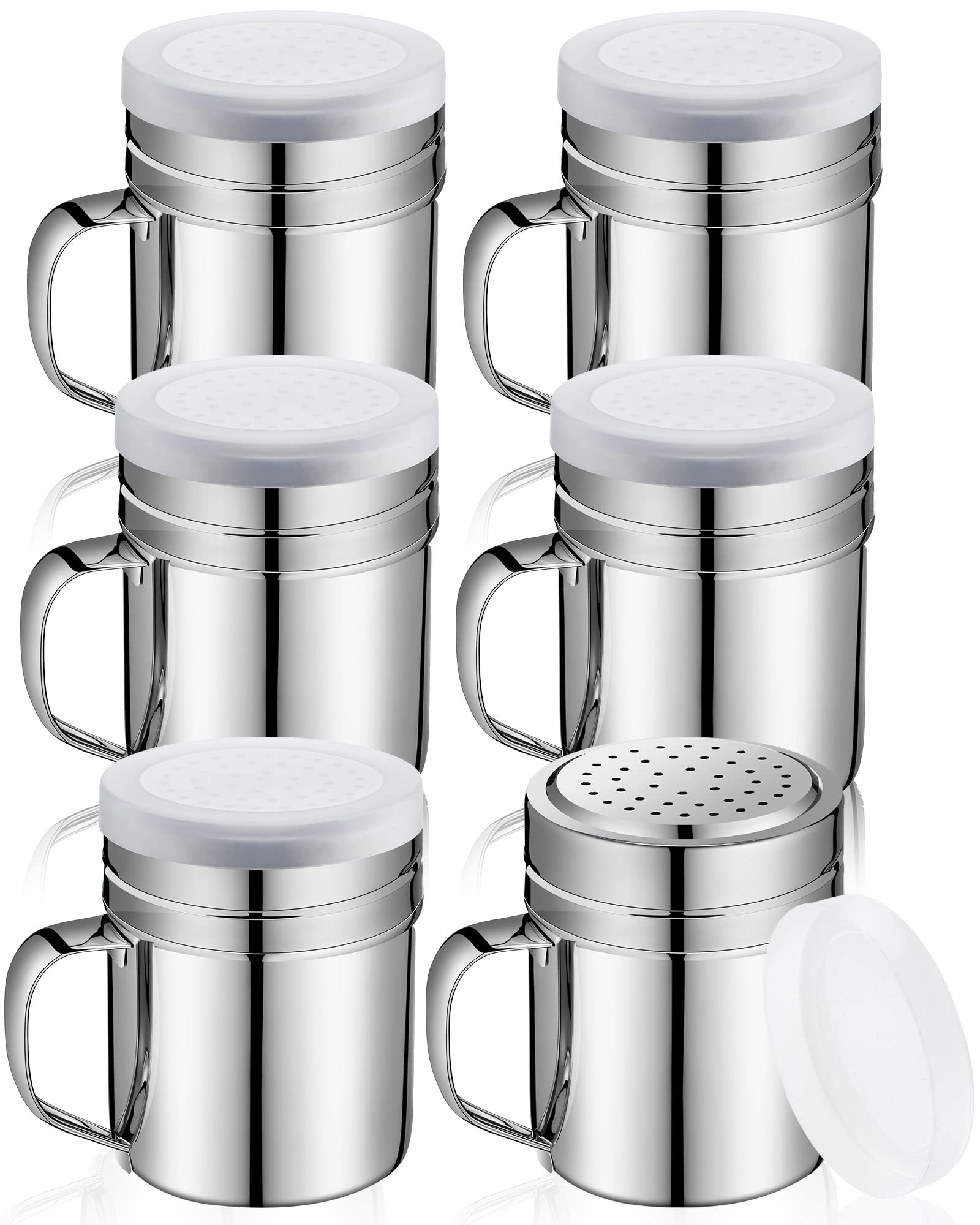 6 Pcs 10Oz Stainless Steel Salt And Pepper Shakers With Lid And Handle Dredge Spice Shaker Seasoning Sugar Shaker Condiment Popc
