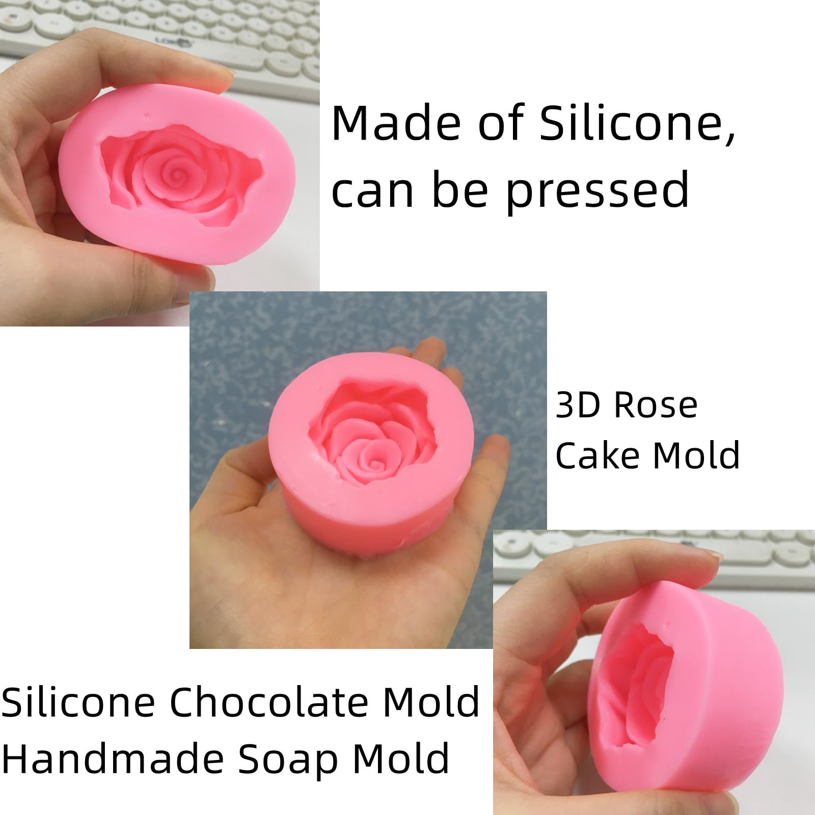 Beespring Rose Shape Silicone Fondant Soap 3D Cake Fondant Molds Rose Flowers Molds Cake Chocolate Mold Cake Decorating Baking T