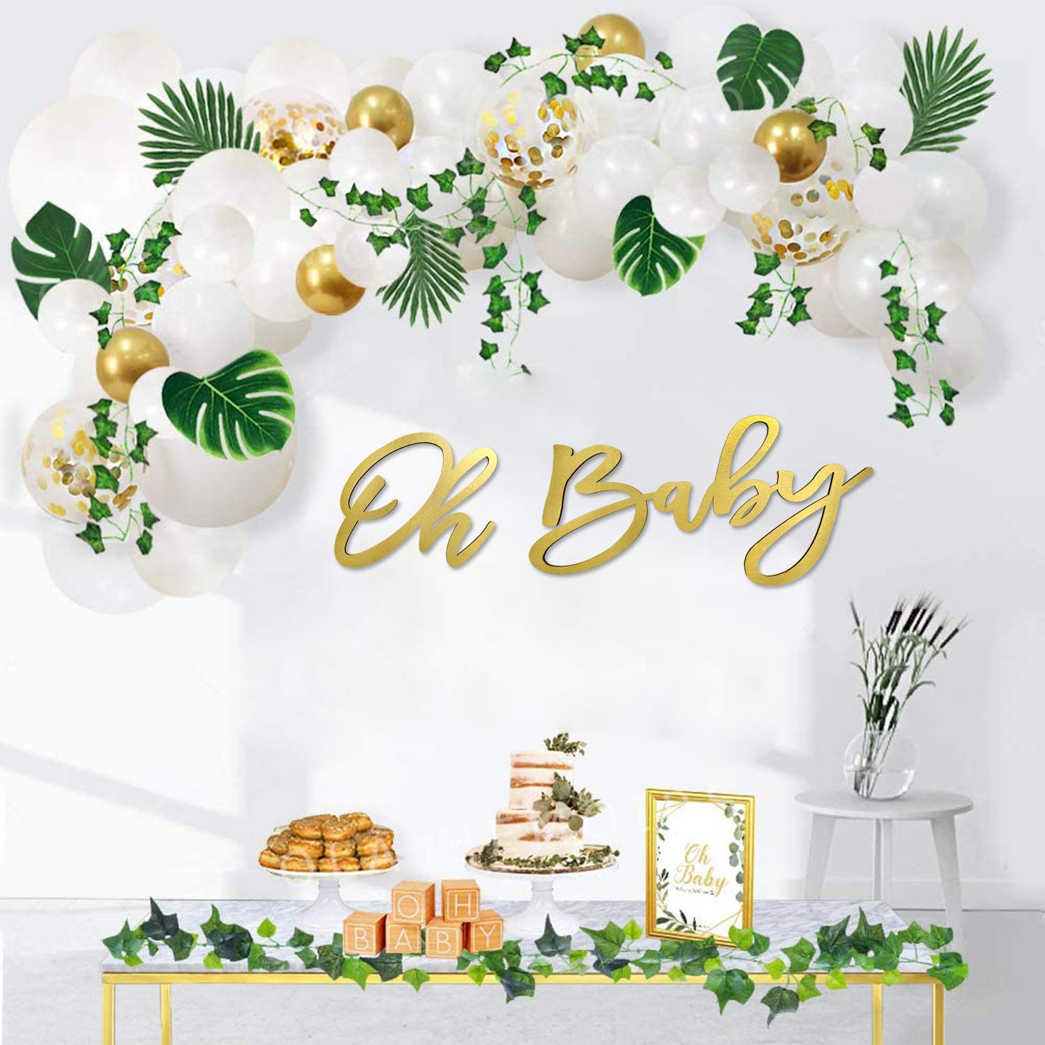 Wooden Baby Shower Sign With Gold Painted, Perfect Party Banner For Baby Shower Boy/Girl Decorations Gender Reveal Backdrop Part