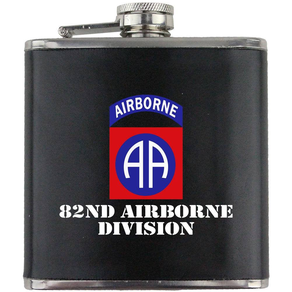 USAMM Army 82nd Airborne Division Full Color Stainless Steel Leather Wrapped 6oz. Flask