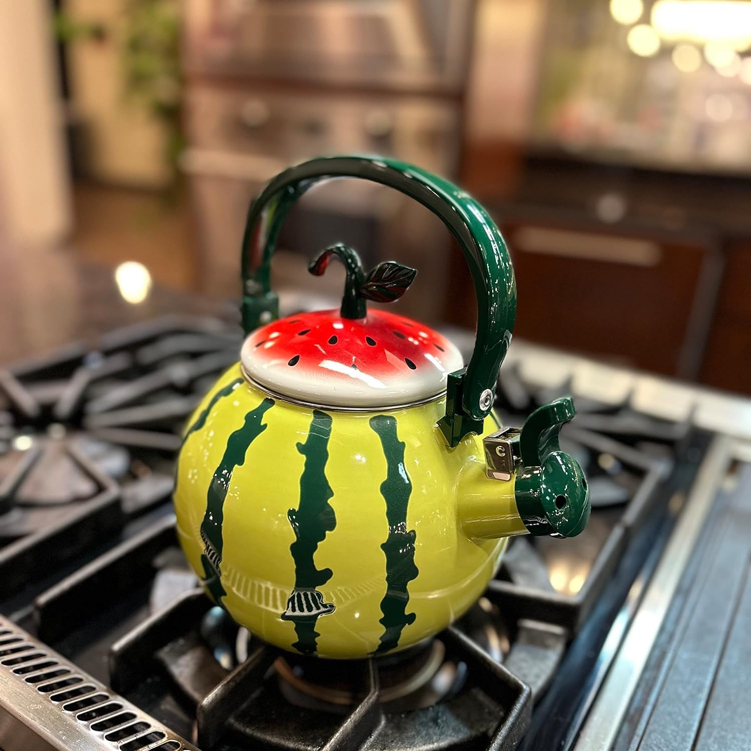Upware Enamel On Steel Whistling Tea Kettle, Stovetop Teakettle (1.6 Quart, Watermelon)