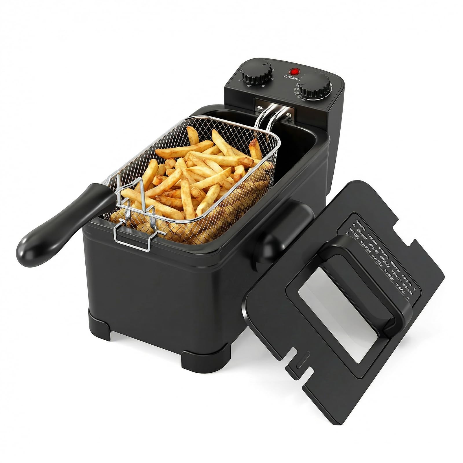 SIMOE Electric Deep Fryer with Basket, 1700W Countertop Oil Fryer with Adjustable Temperature, Lid with Viewing Window, 3 Liter 