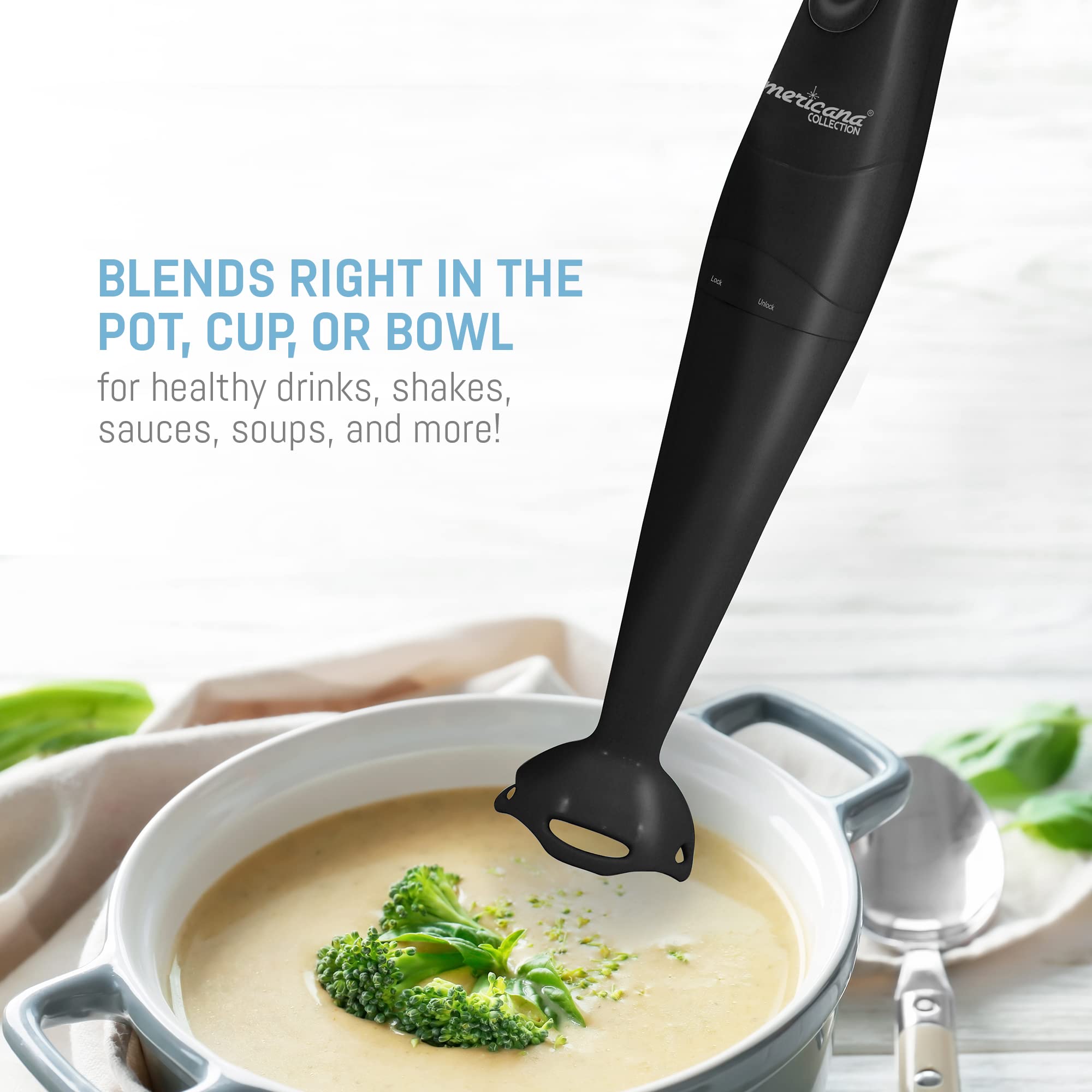 Elite Gourmet Ehb2425B Electric Immersion, Mixer, Chopper, 1-Touch Control Hand Blender, 150 Watts, Black