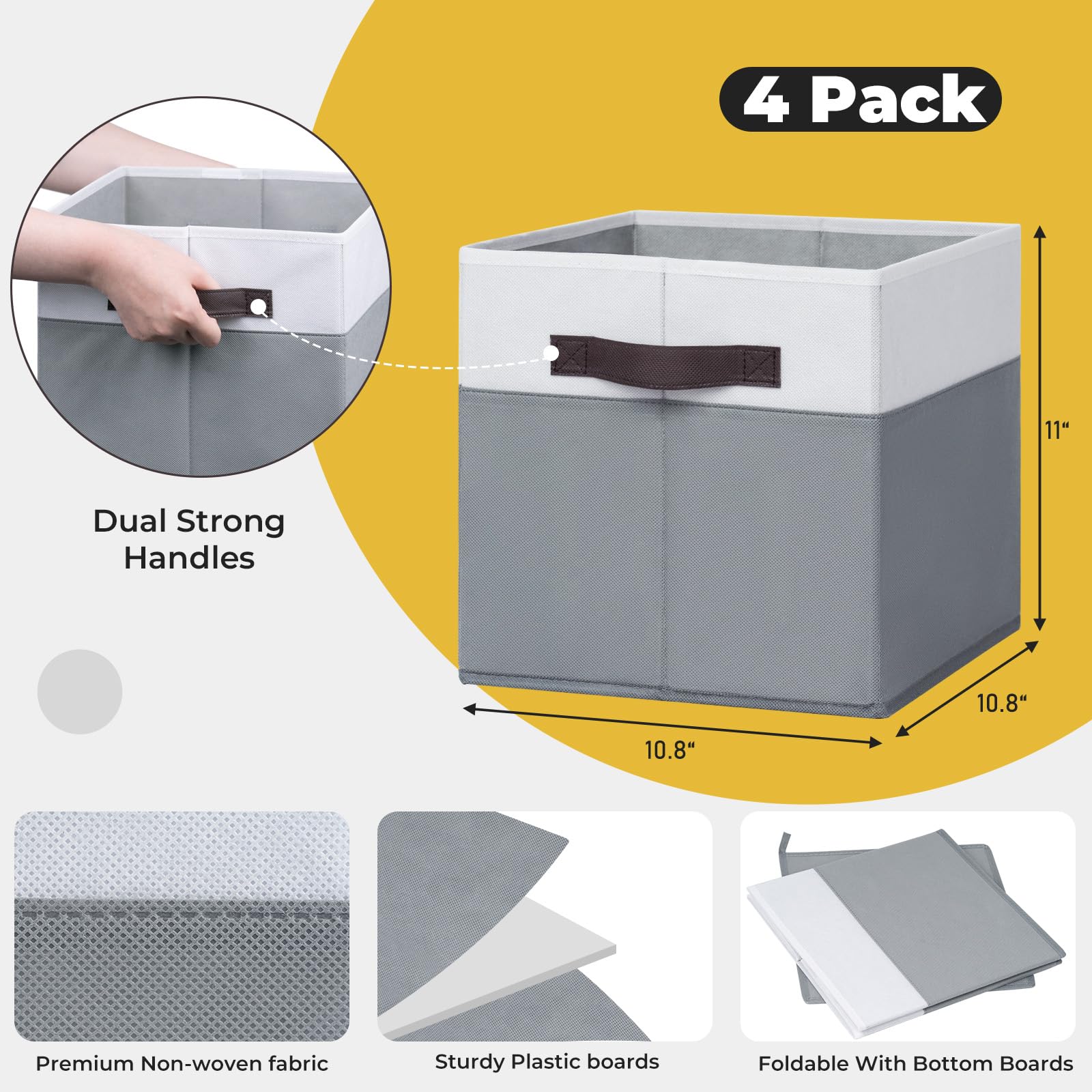 Criusia Fabric Storage Cubes - 11 Inch Collapsible Storage Bins 4 Pack - Clothes Organizer Bins For Closet, Shelves, Cube Organi