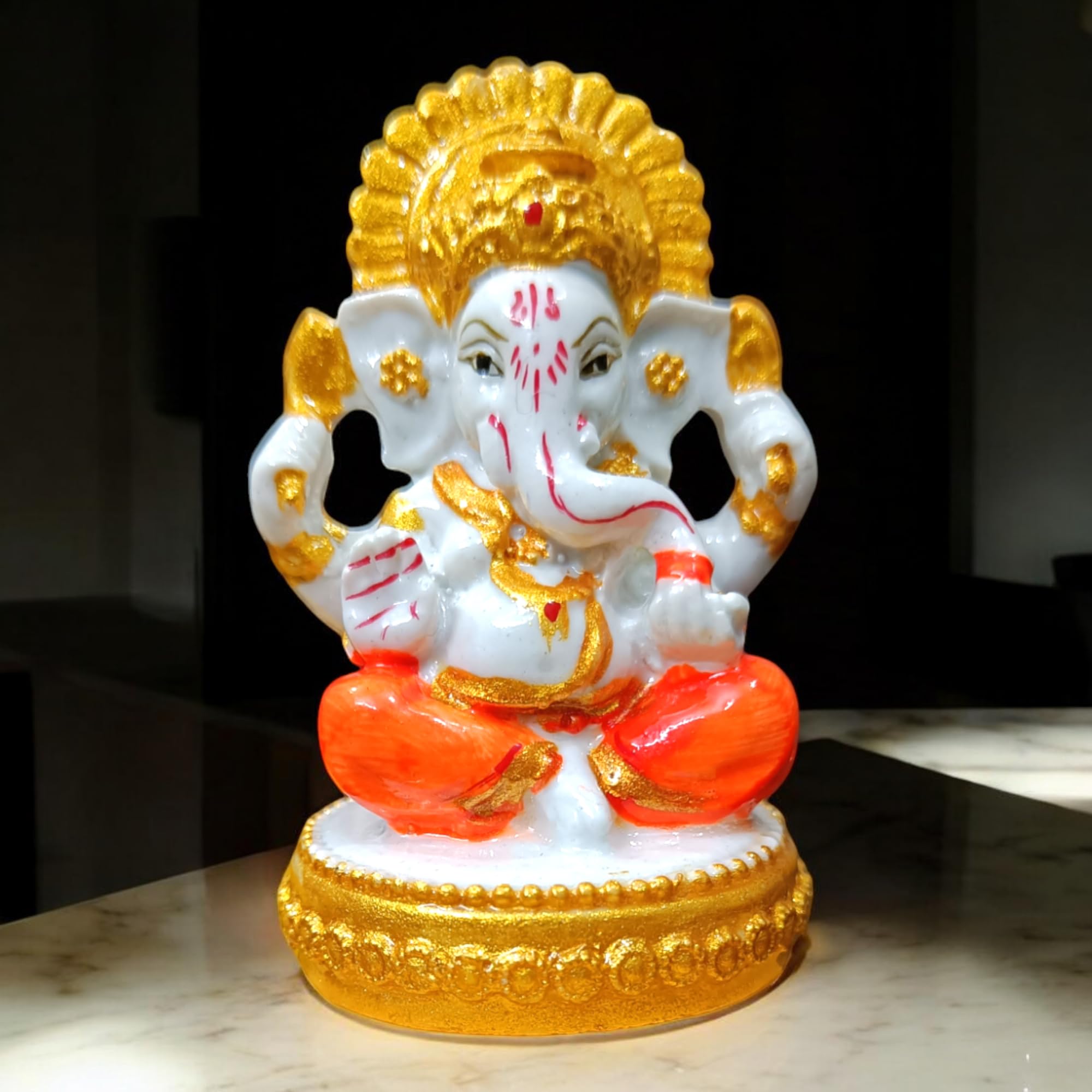 Avg Artistry -Ganesh Ji Idol - Resin/Marble Statue For Ganesh Chaturthi Celebrations And Home Decor