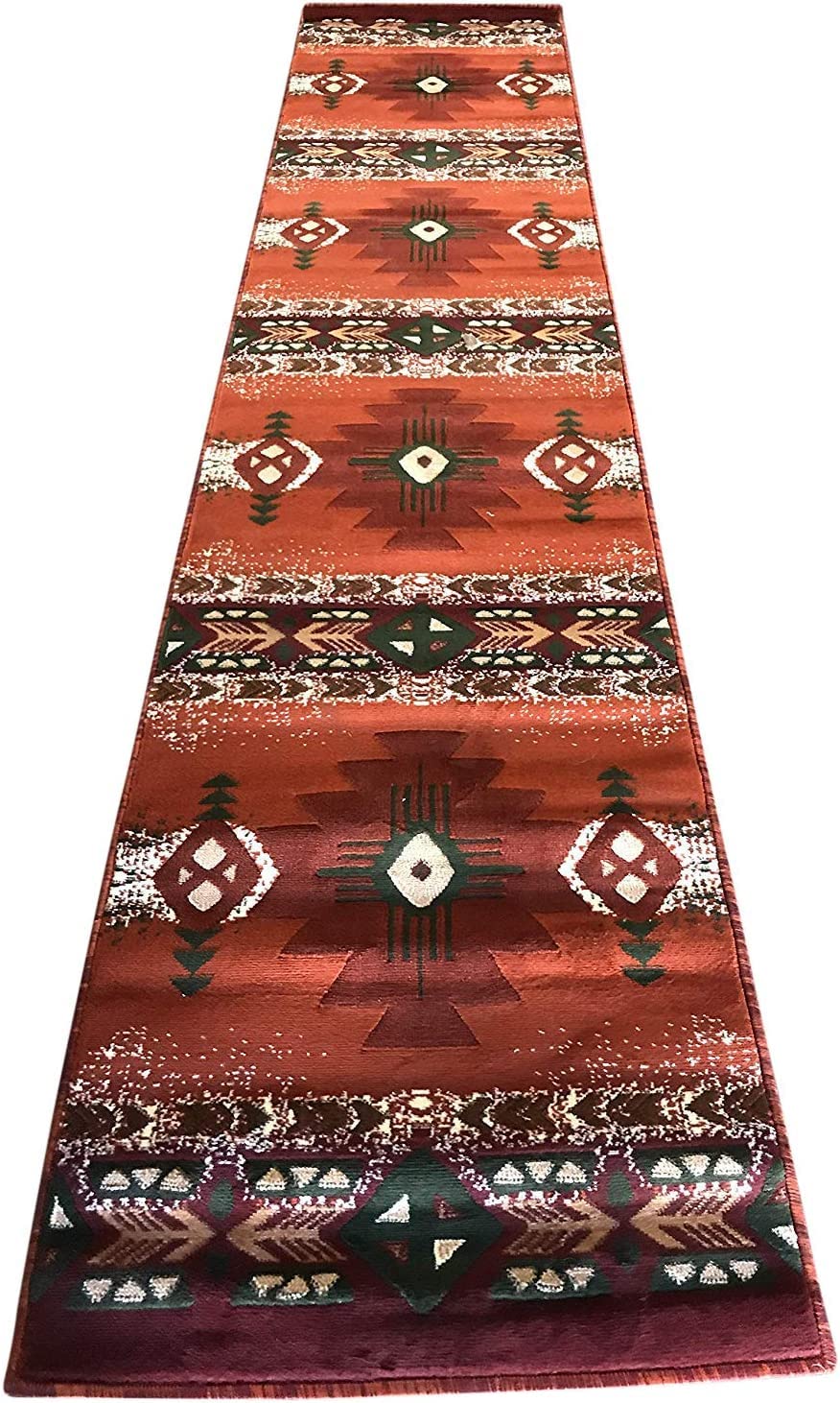YHSF South West Native American Area Rug C318 (Rust, 2 Feet 4 Inches x 10 Feet 11 Inches)