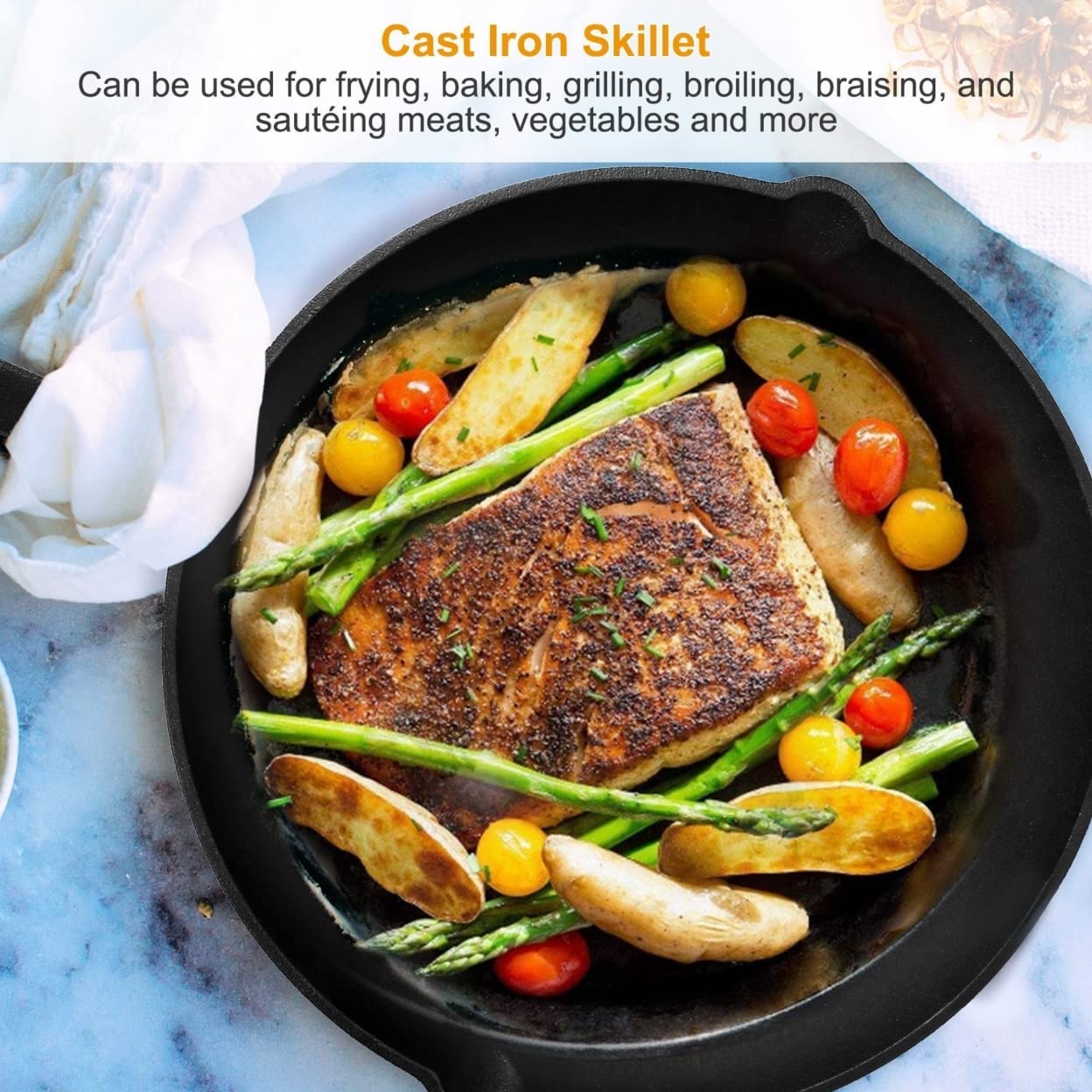 Imountek 3-Piece Pre-Seasoned Non-Stick Bpa Free Cast Iron Pans, Cast Iron Cookware For Grill, Oven, Electric & Gas Burner Stove