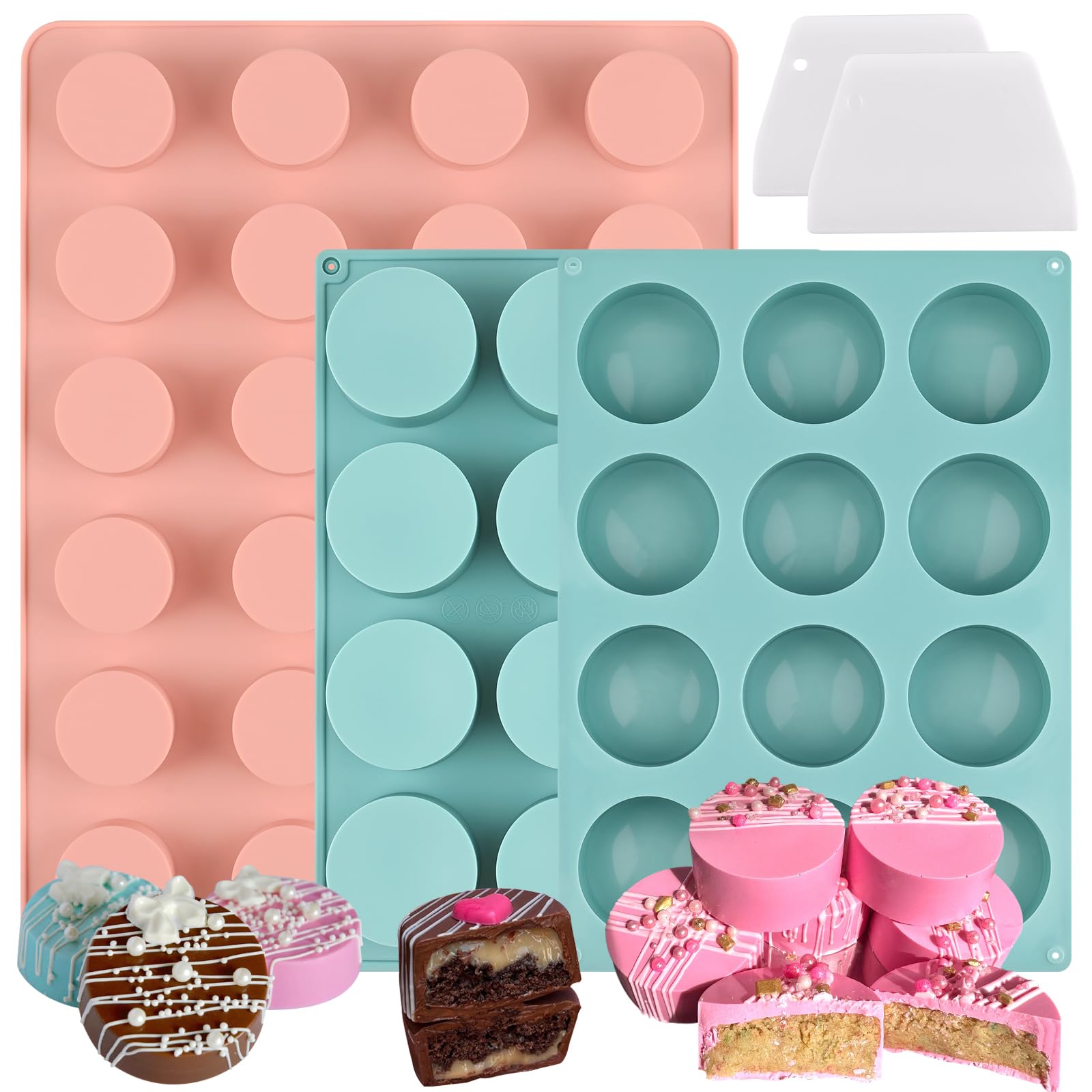 Actvty Cake Puck Mold Set, Chocolate Covered Cake Silicone Molds, 24-Cavity Round Cake Pop Molds With 2 Spatulas For Diy Cake Co