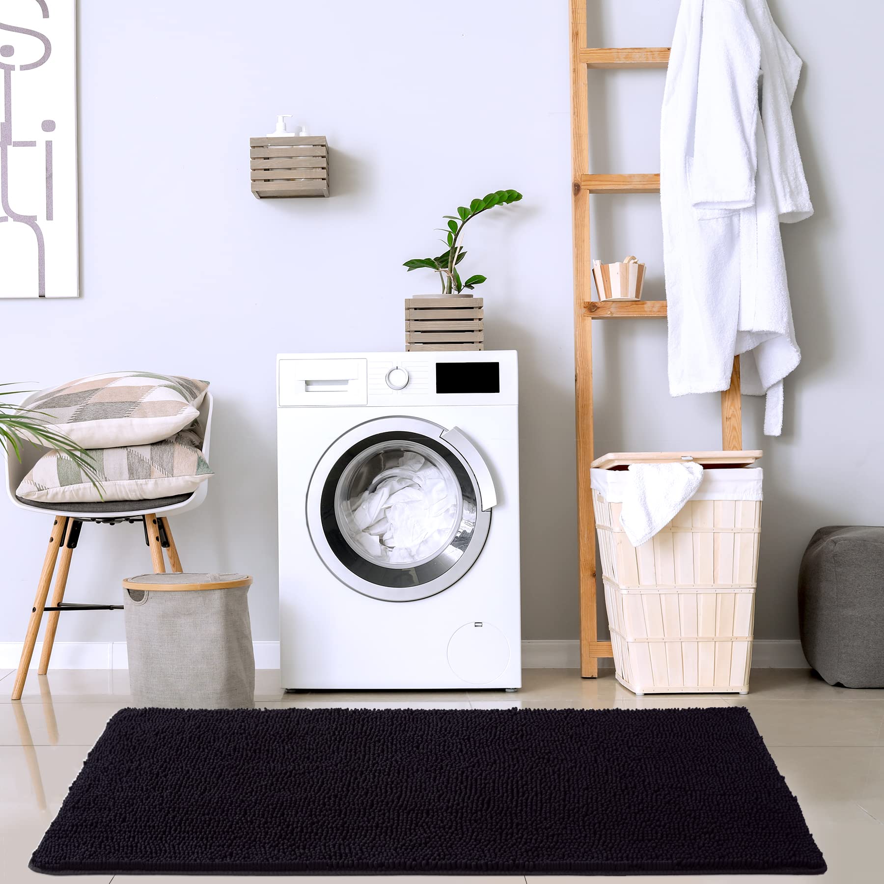 Noahas Bath Rugs 24'' x 36'' Bathroom Rug  Soft Luxury Chenille Bathroom Mats  Non-Slip and Absorbent Throw Rugs for Bath Tub  Plush Microfiber Shower Rug Machine Washable Floor Carpet  Grey