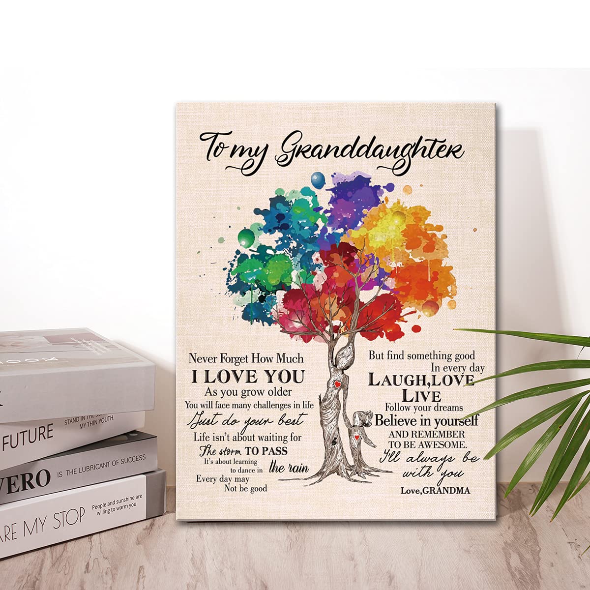 Wailozco Gifts For Granddaughter -Hangable Canvas Poem Prints Framed Poster Wall Art For Granddaughter From Grandma-Meaningful G