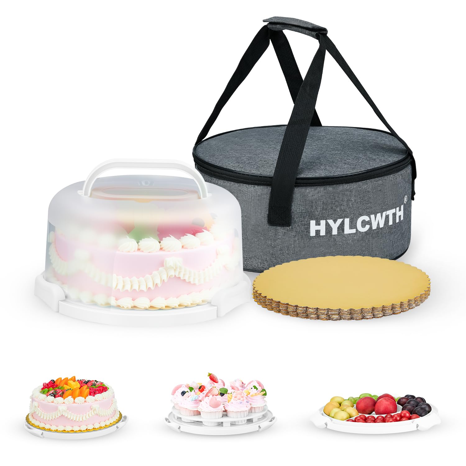 HYLCWTH Cake Carrier With Lid And Handle, Bpa-Free Cake Holder With Lid For 10 Inch Round Cake Carrier With 10 pcs Round Golden 