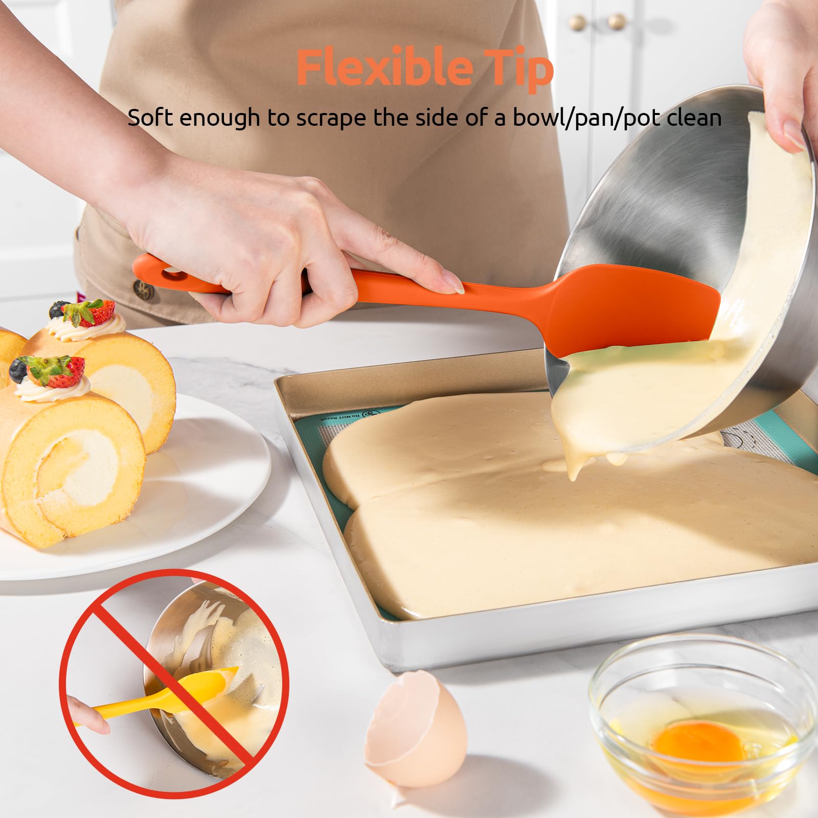 U-Taste Silicone Spatula Set With 600 Degrees Fahrenheit Heat Resistant (Orange)