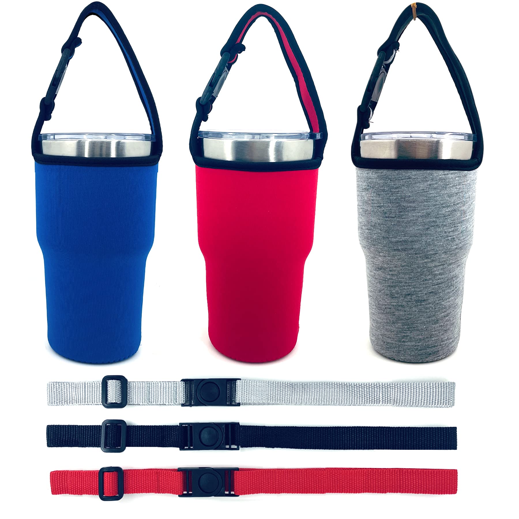 Aicmei 3 Pack 30Oz Cup Holder With Shoulder Strap, Neoprene Insulator Cup Sleeve, Reusable, Adjustable, Interchangeable Straps -