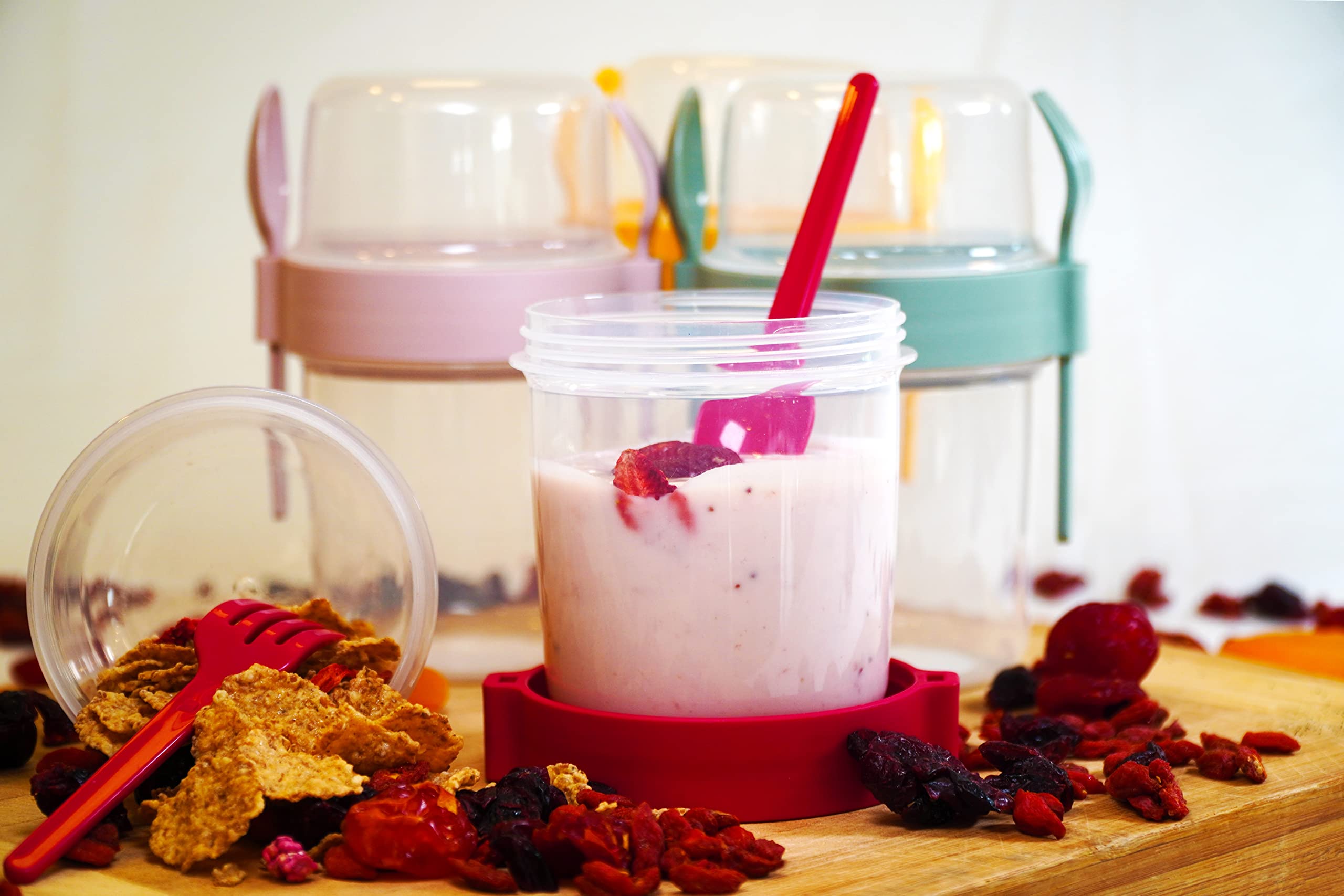 Salda 4 Pack 22 Oz Breakfast On The Go Cups, Take And Go Yogurt Cup With Topping Cereal Cup With Spoon And Fork, Overnight Oats