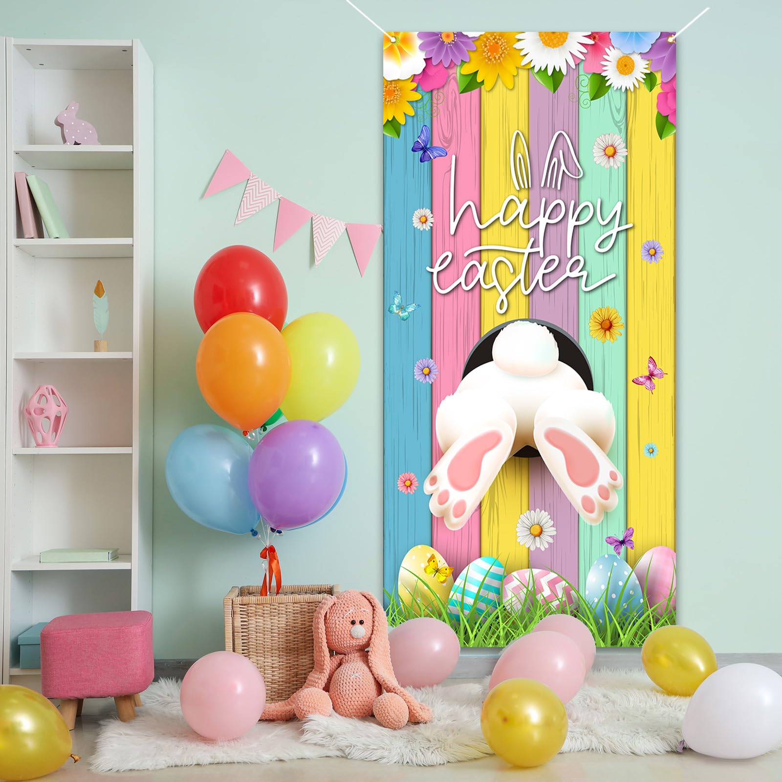 Easter Door Cover Bunny Egg Rabbit Decor Daisy Decorations Door Banner Farmhouse Holiday Decor Pattern Easter Season Supplies Fo