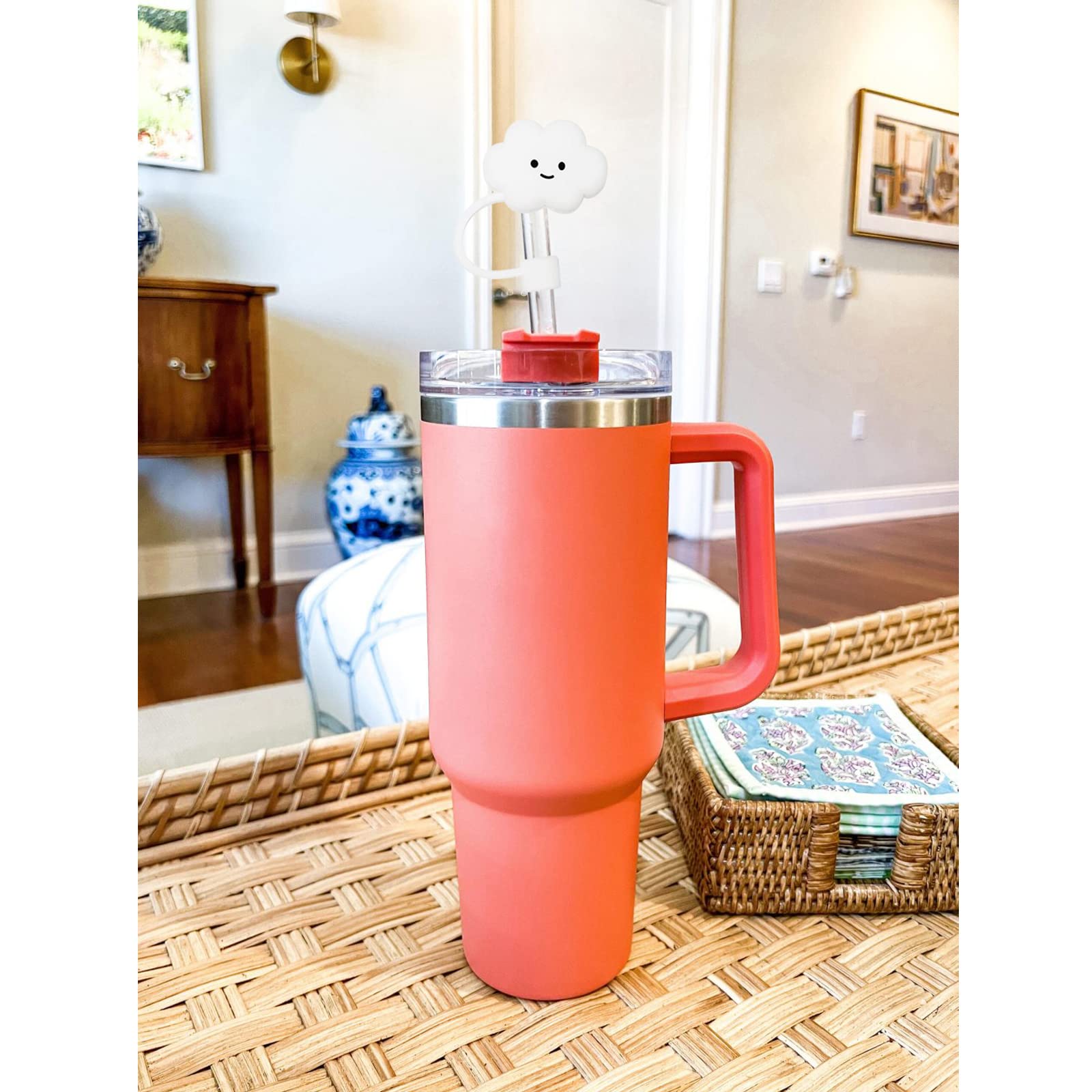 10Mm Straw Cover, 6Pcs Straw Covers Cap For Stanley Cup 40 Oz 30 Oz Food Grade Silicone Cute Large Cloud Flower Straw Topper Tip