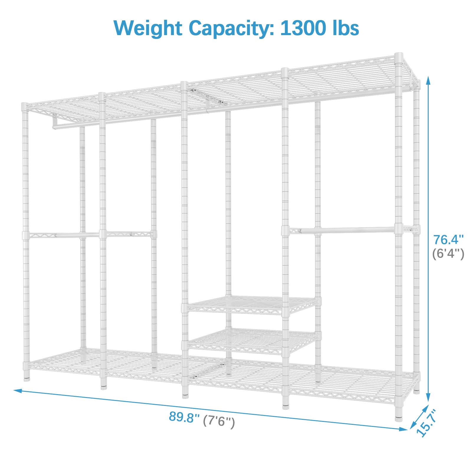 VIPEK V40 Plus Heavy Duty Clothes Rack, Extra Large Freestanding Wardrobe Organizer, Carbon Steel, Max Load 1300lbs, White