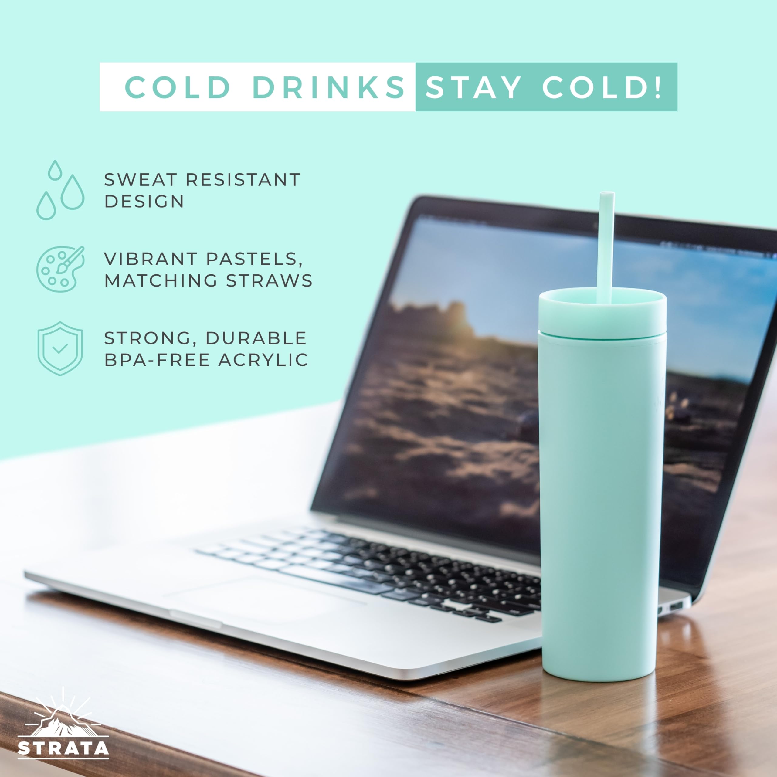 Strata Cups Multicolor Skinny Tumblers With Lids And Straws (12 Pack) - 16Oz Double Wall Acrylic Tumbler, Tall Matte Skinny Tumb