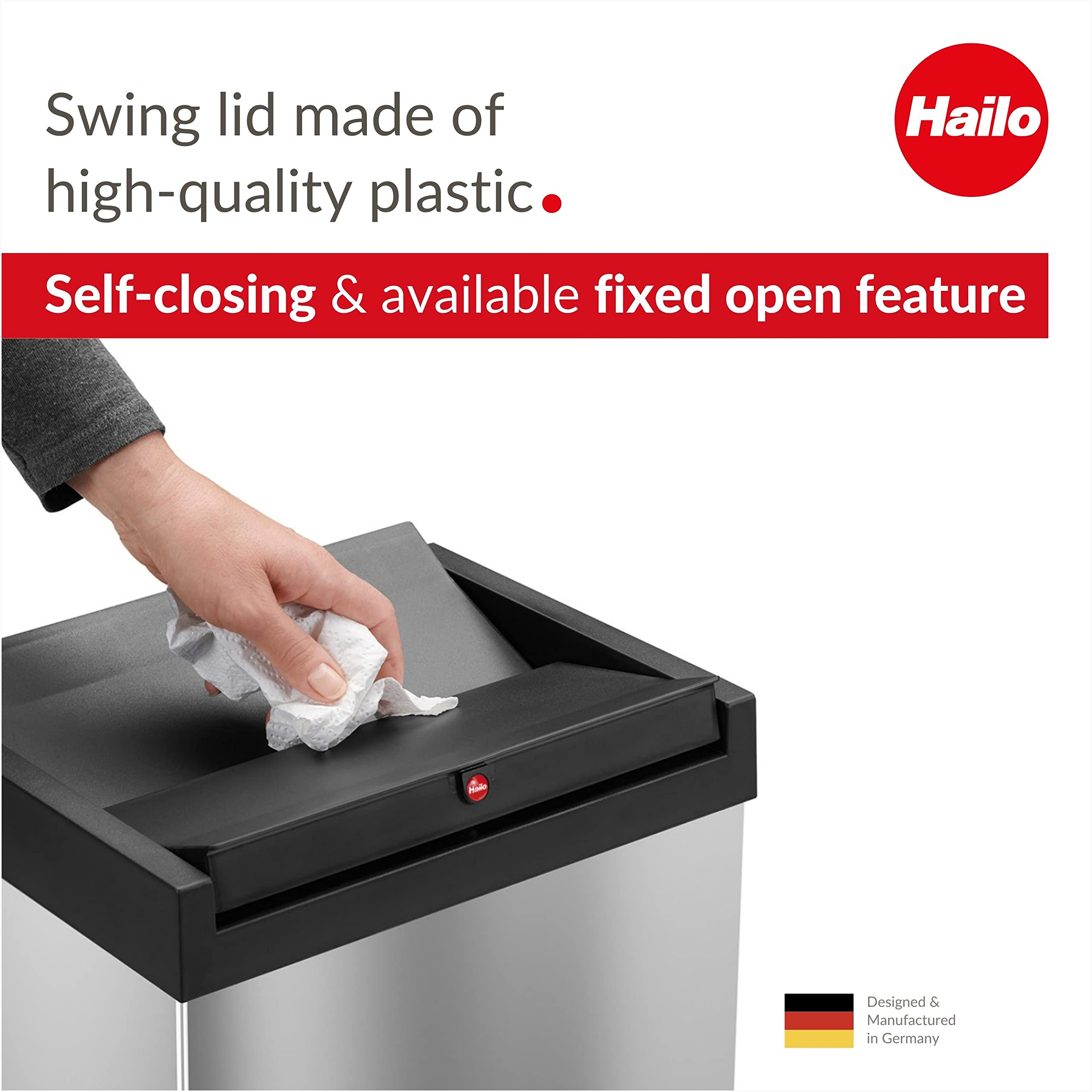 Hailo 0860-211 Big-Box Xl 1 X 52 Liters / 13.7 Gallons | Self-Closing Swing Lid | Stainless Steel Liner Clamping Frame | Waste B