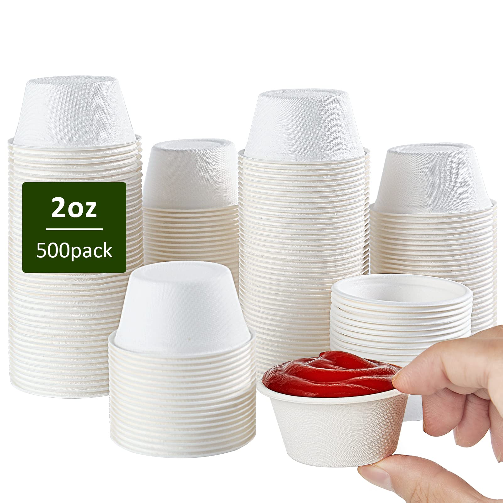 Vplus 500 Pack 2 OZ Disposable Souffle Cups, 100% Compostable Portion Cups, Made From Bagasse Fibe, Perfect For Dips, Food Sampl