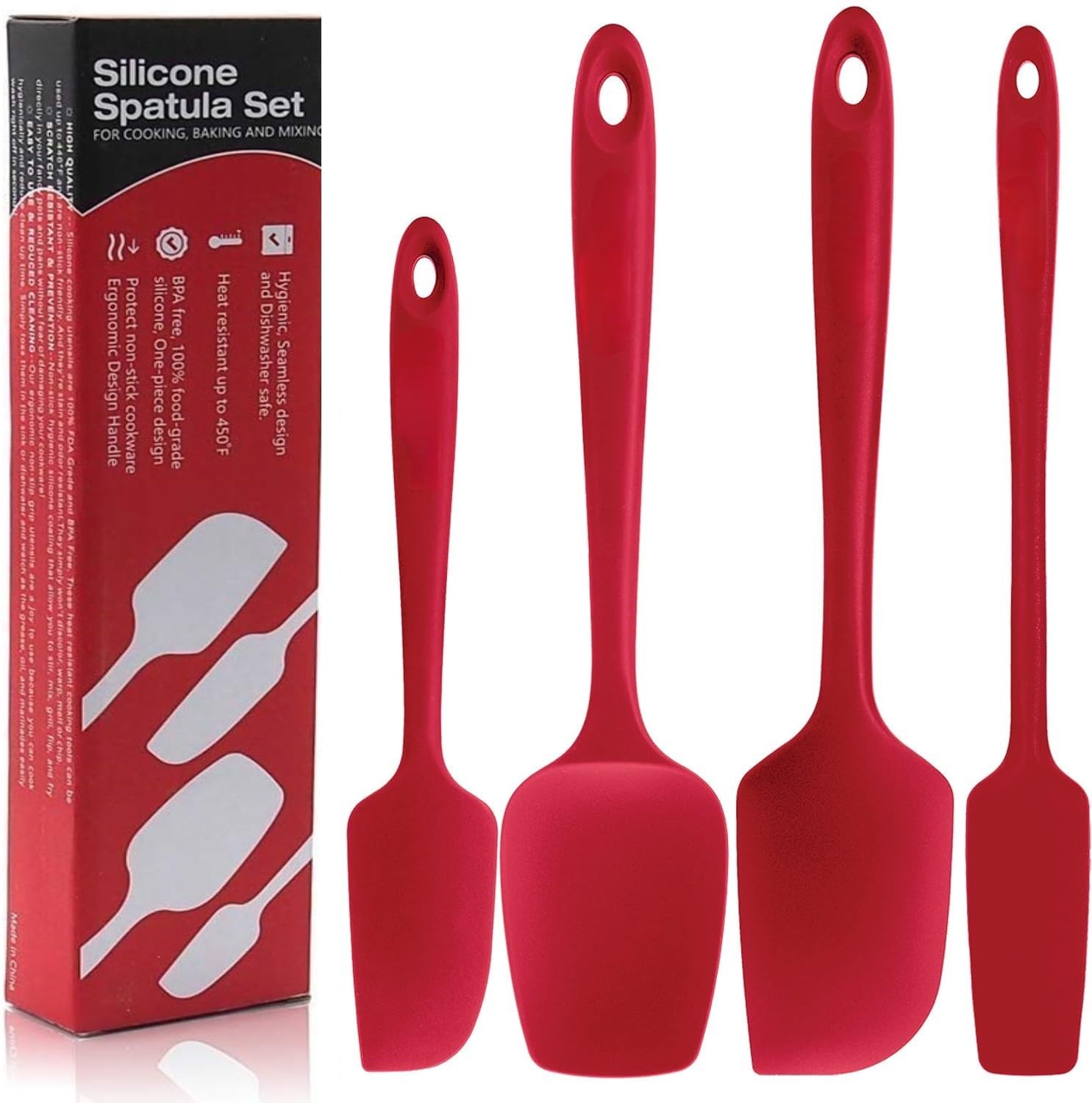 Baskety Spatula Silicone Spatula Set Spatulas Silicone Heat Resistant 500F Rubber Spatula Seamless One Piece NonStick 4Piece F