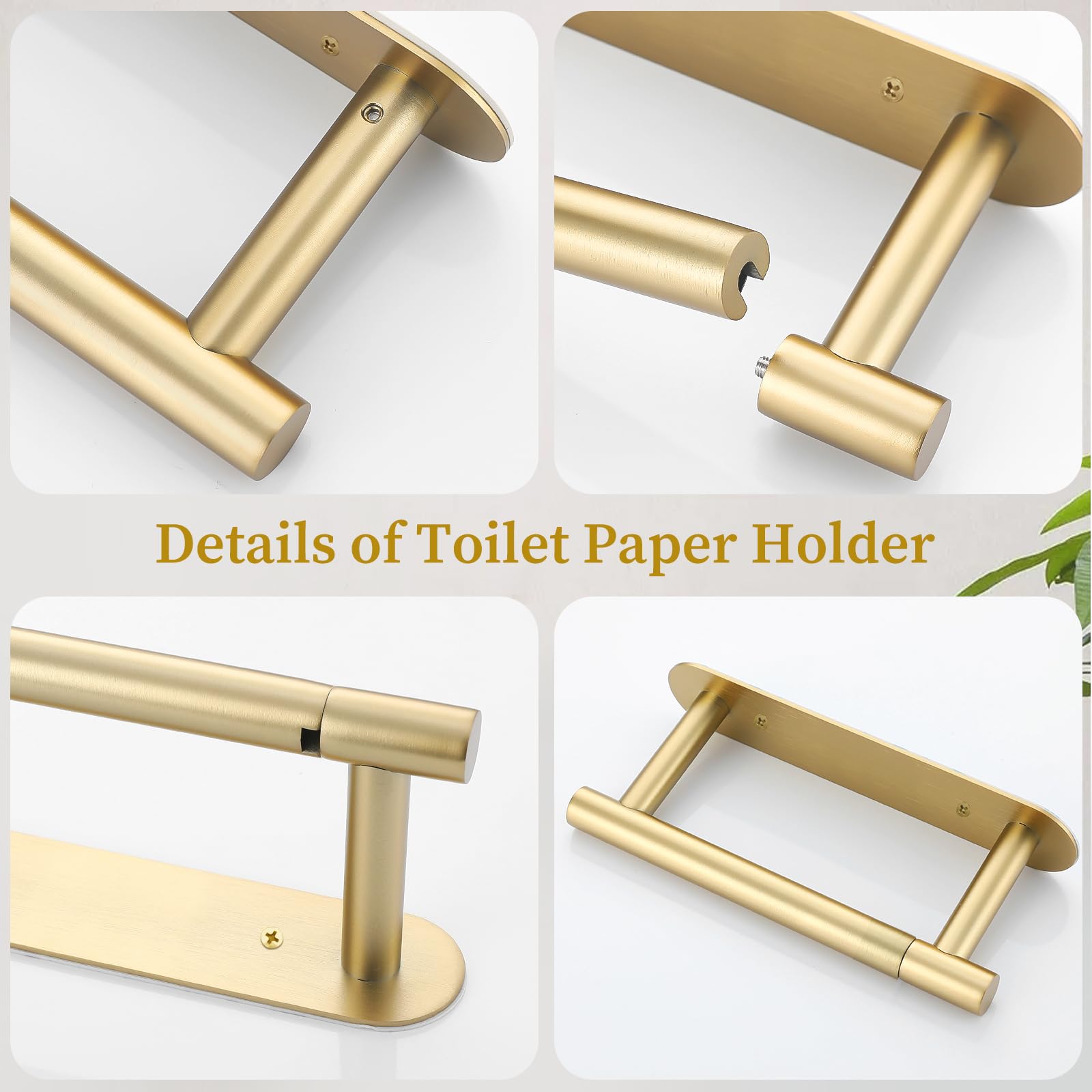Brushed Gold Toilet Paper Holder, Upgraded Sus304 Stainless Steel Toilet Roll Holder, Modern Double Base Paper Towel Holder Wall