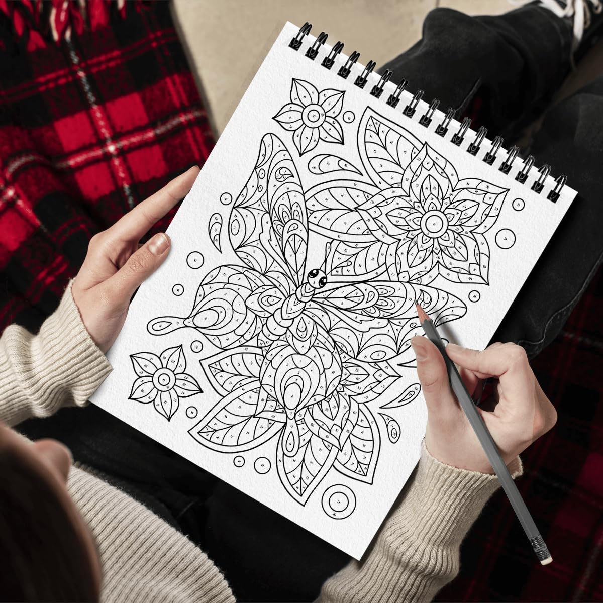 SOUTHERN LOTUS Spiral Coloring Book - Color by Number Butterfly & Flower Patterns, 11L x 8.5W, Paper, White, Model ZTKF4JKH9USL