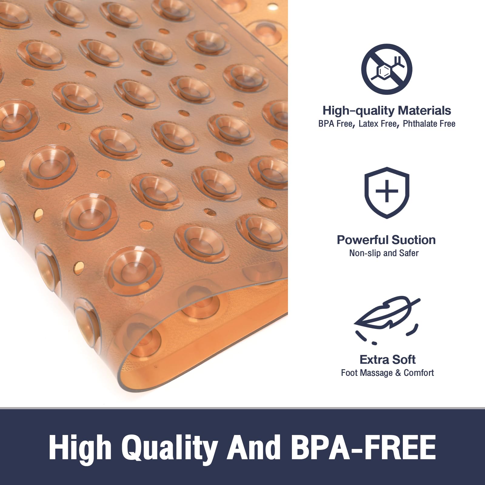 Naoloture Square Shower Bathtub Mat Non Slip For Inside Shower Clear Brown 21X21 Inch, Shower Stall Mats For Bathroom Floor, Sof
