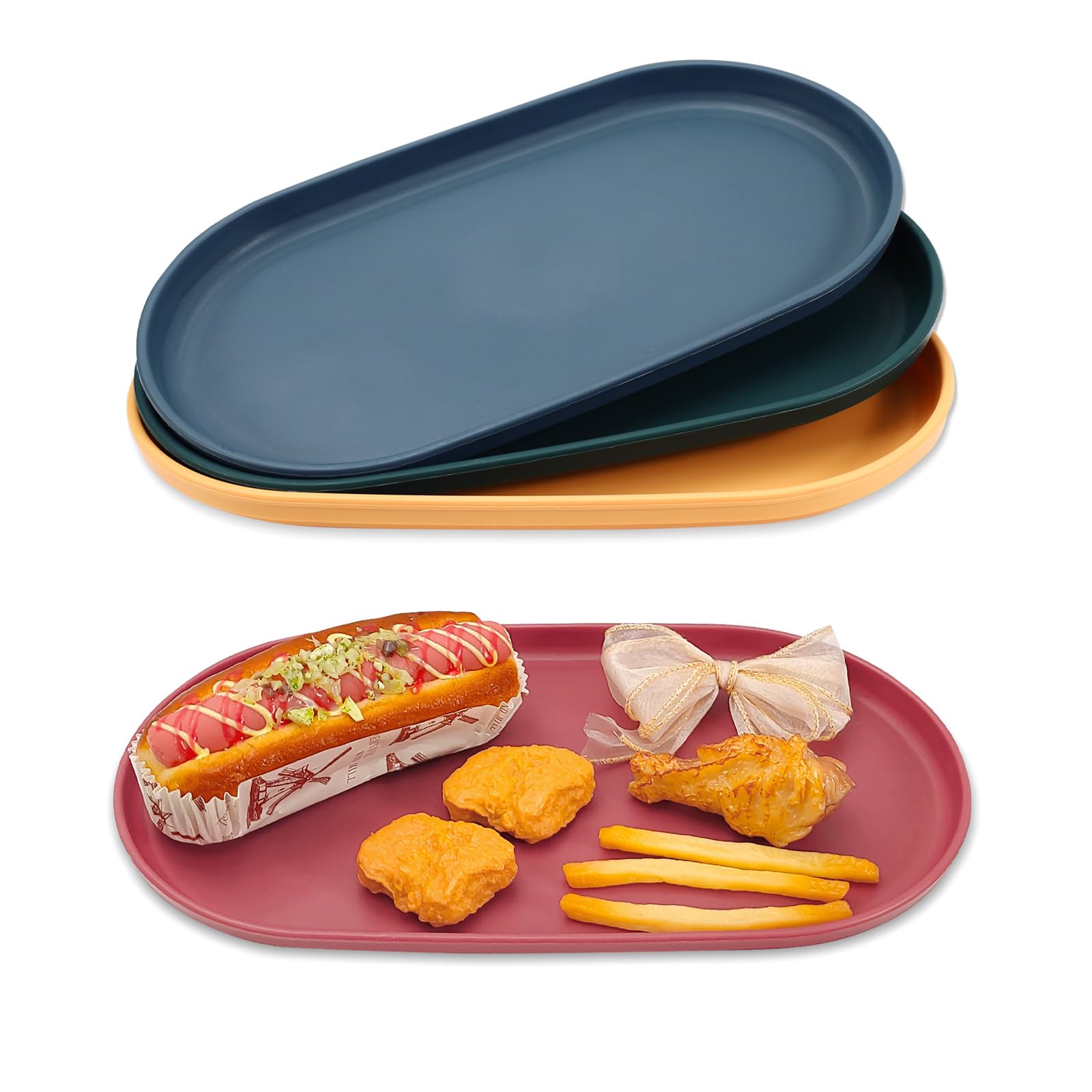 Sekonow 4Pcs Oval Serving Tray, 12 X 6.7In Plastic Tray Food Tray, Colourful Serving Platters For Party Entertaining Snack Desse
