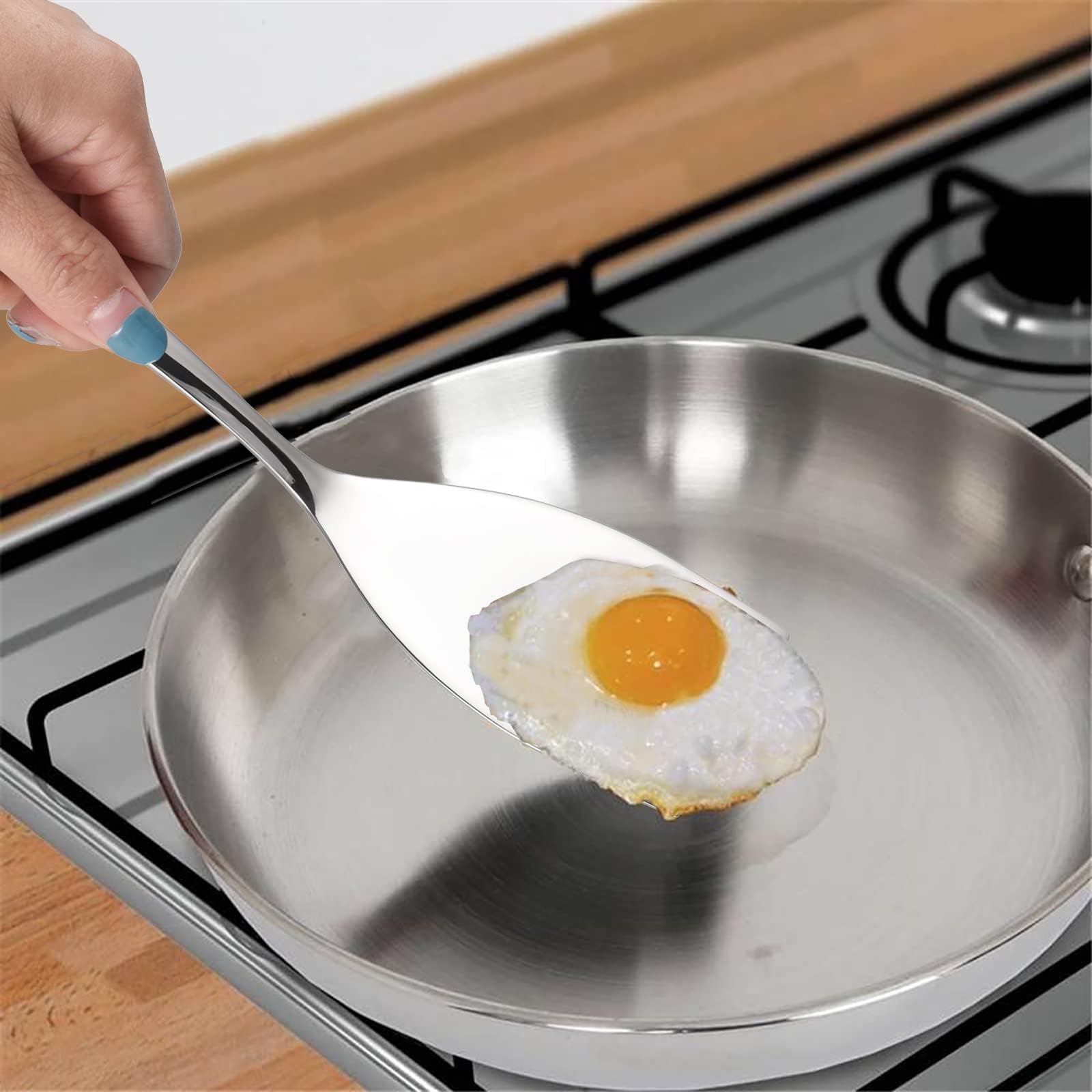 Imeea Small Spatula 9.3-Inch Mini 18/10 Stainless Steel Spatula Solid Turner Flat Spatula For Cast Iron Frying Pans